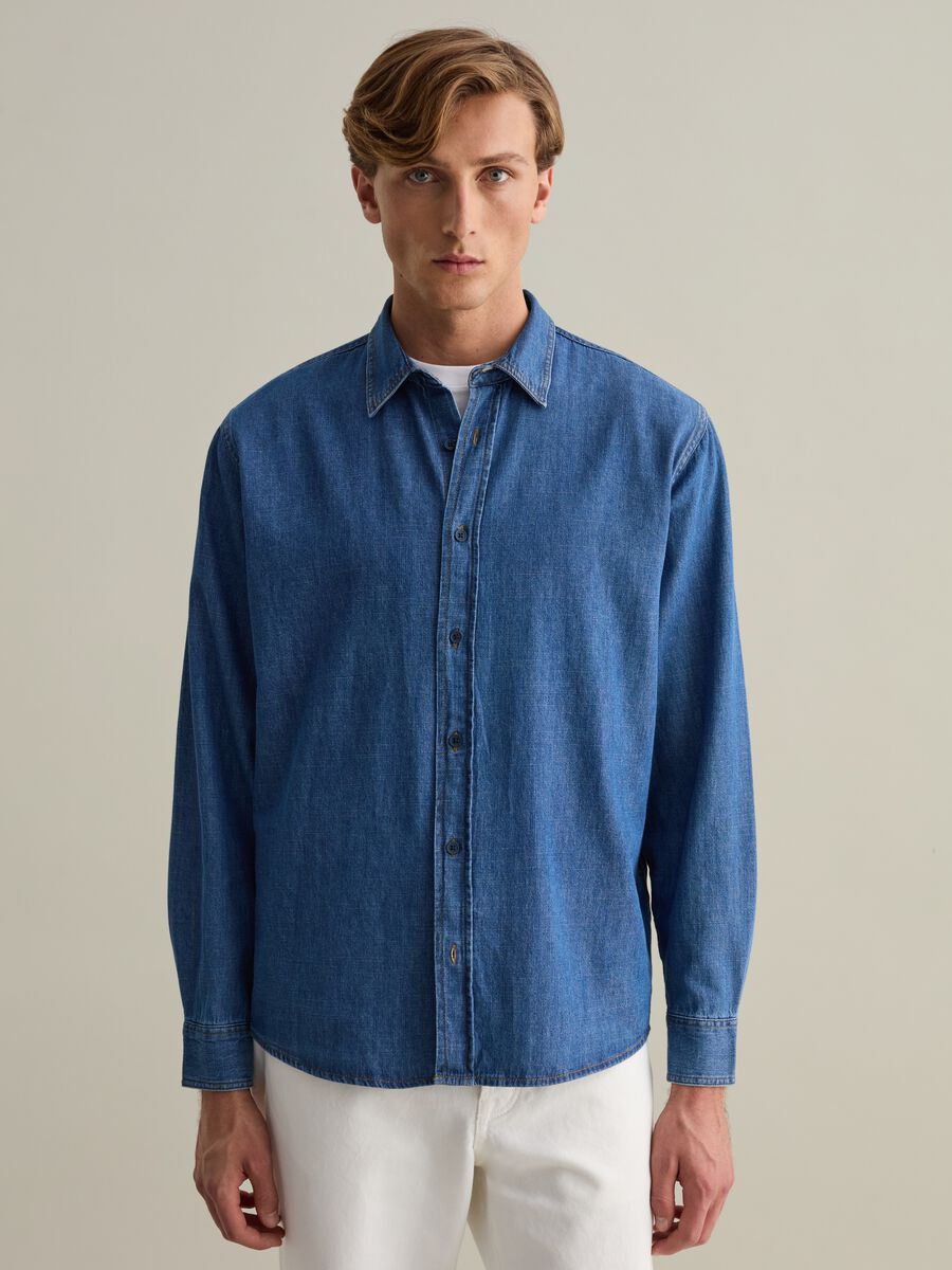 Iridescent-effect denim shirt_0