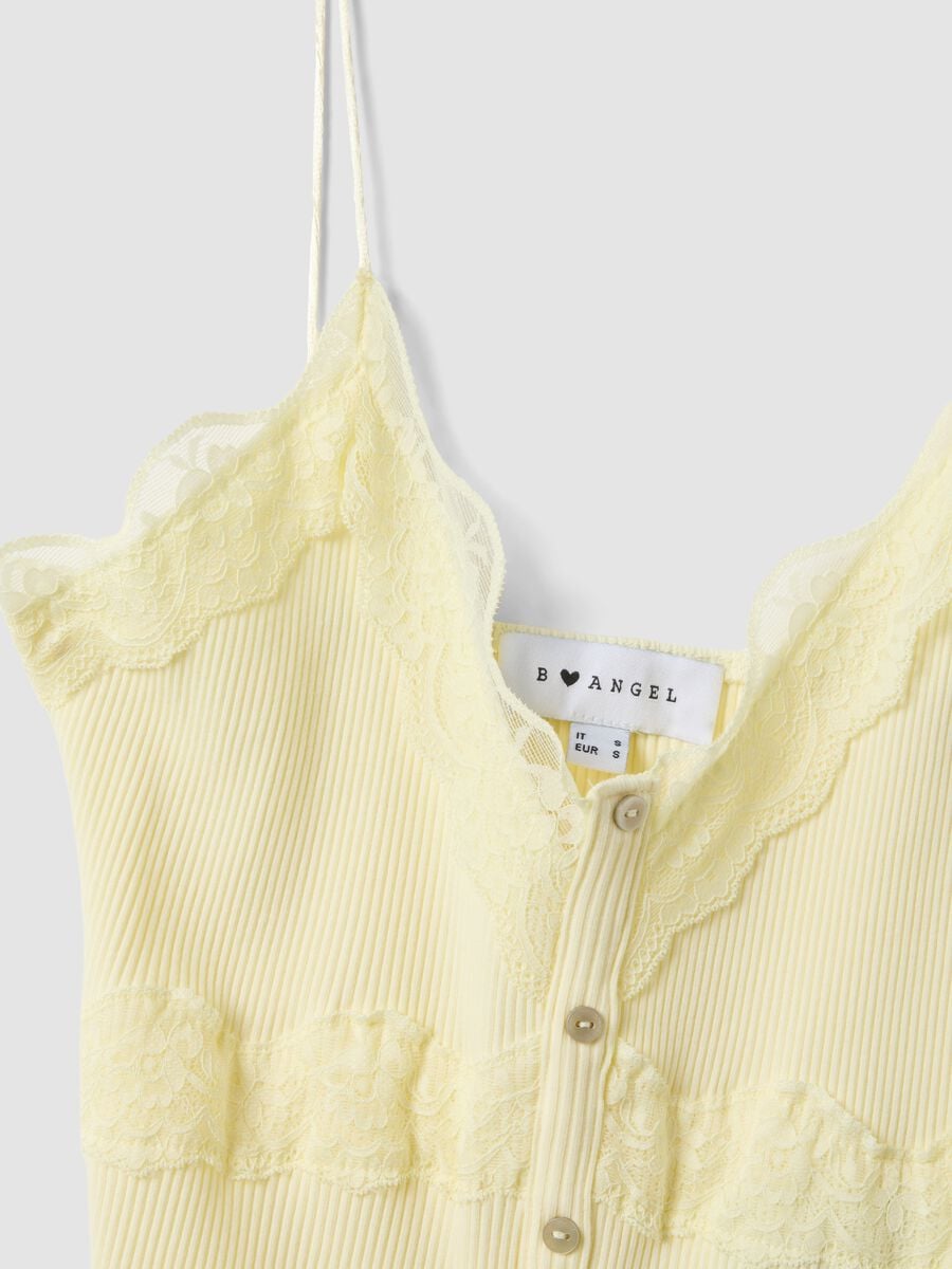 Yellow stretch cotton fitted lace top_1