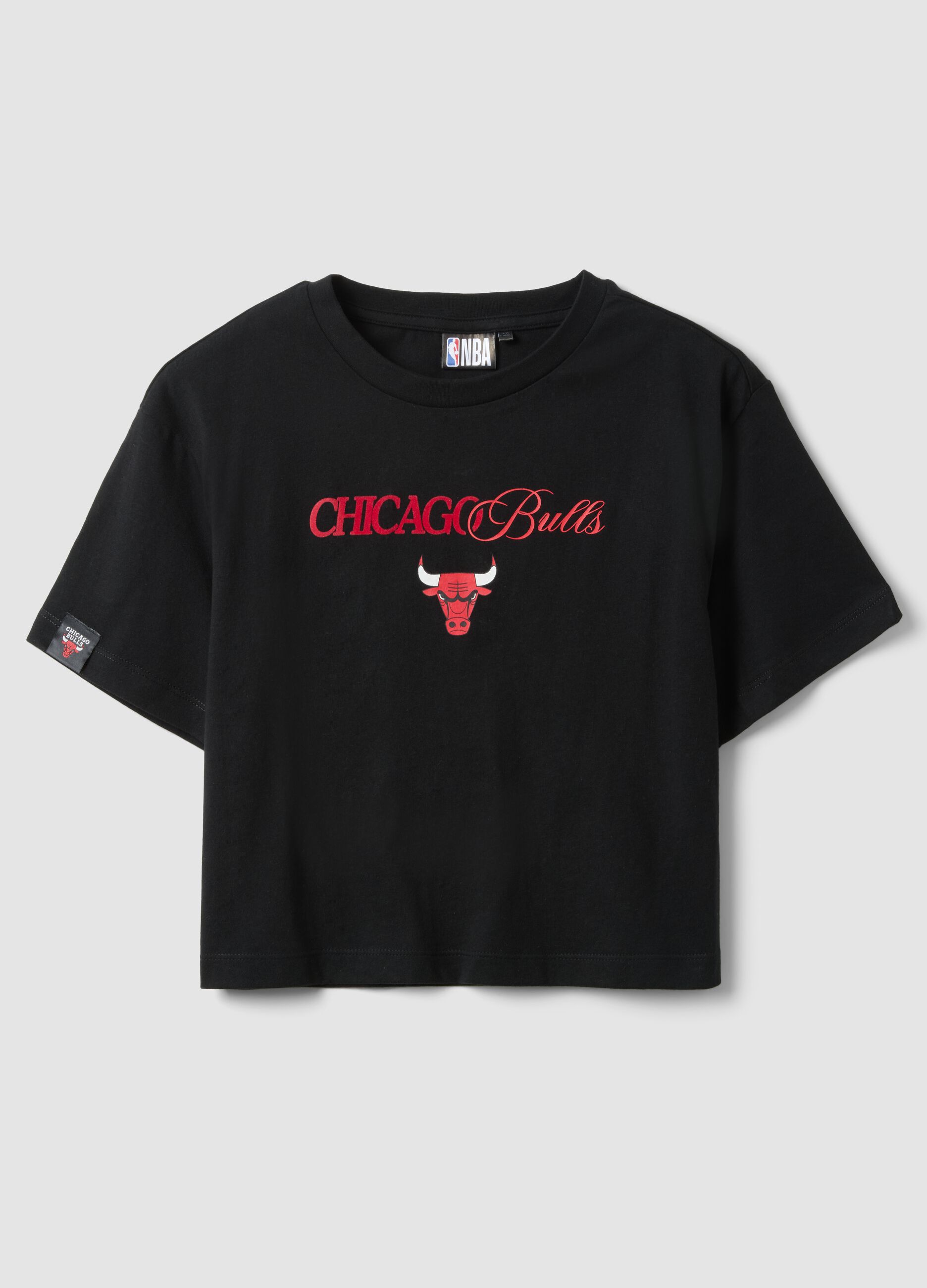 Girls' pure black cotton relaxed fit Chicago Bulls T-shirt