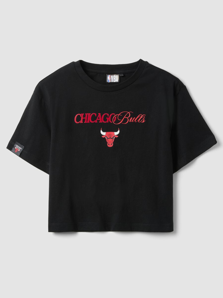 T-shirt in puro cotone nero da ragazza relaxed fit Chicago Bulls_3