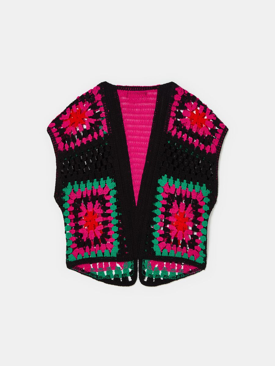 Open multicoloured crochet gilet_4