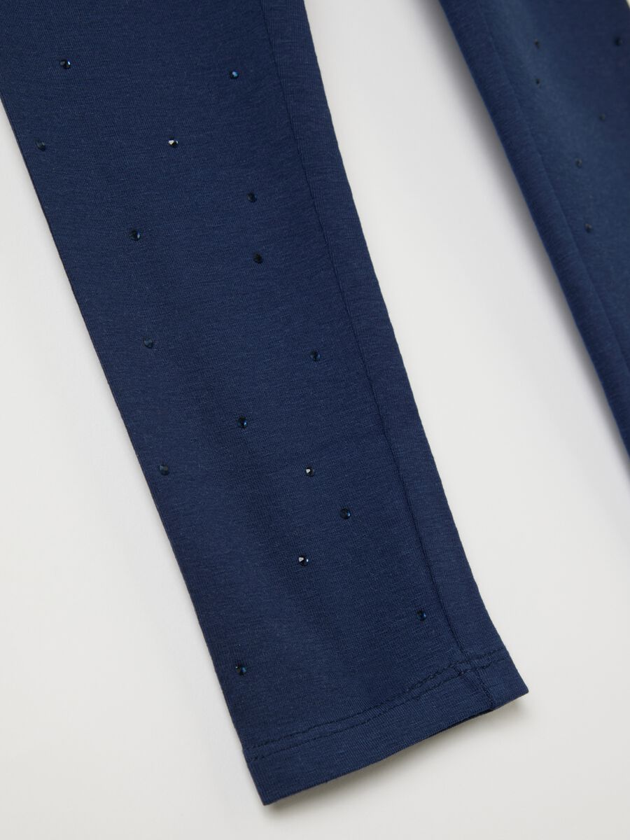 Black leggings in stretch cotton with diamantés_3