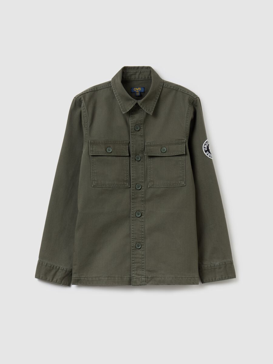 Shacket in twill di cotone con patch_3