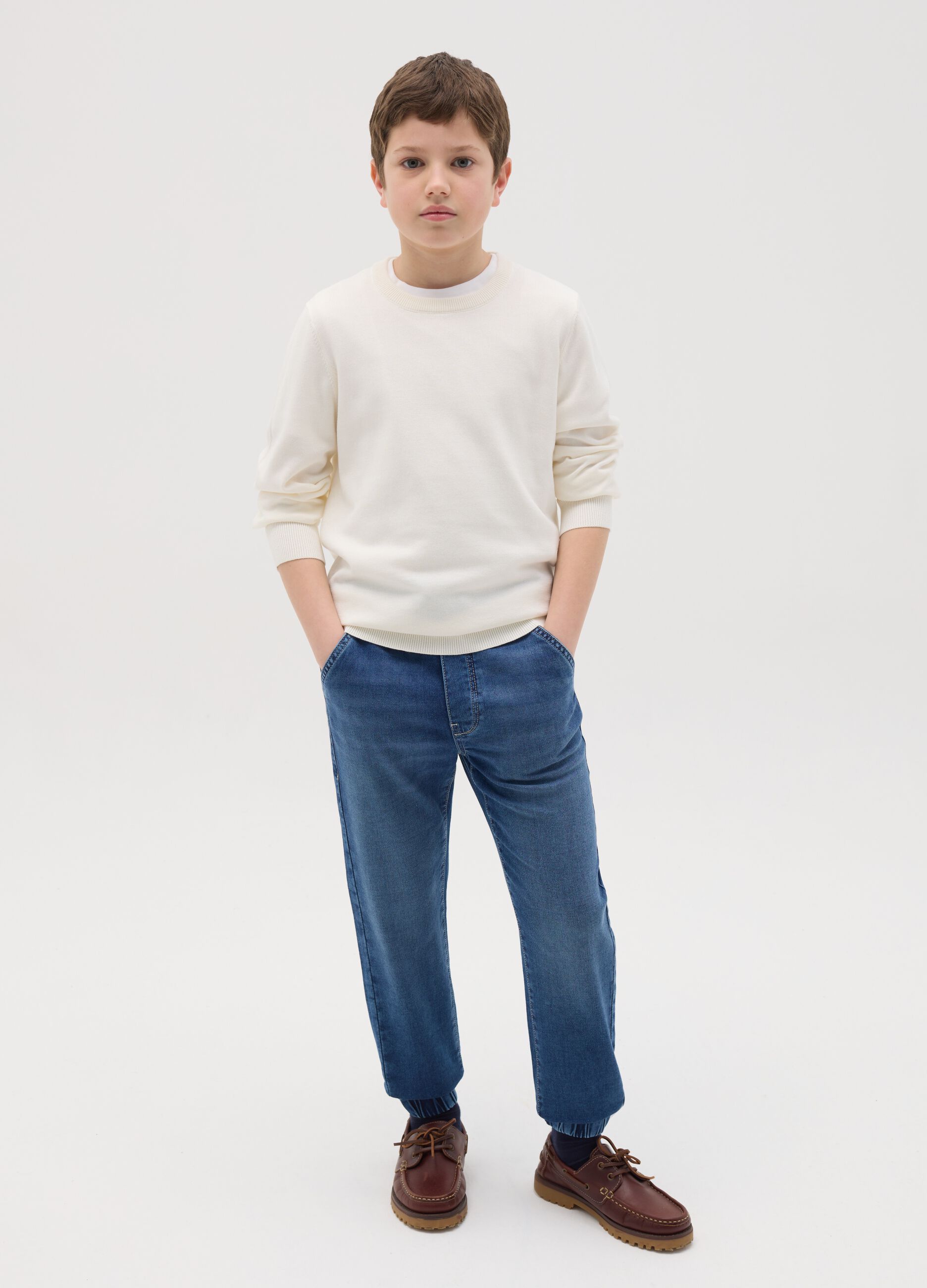 Denim joggers with drawstring