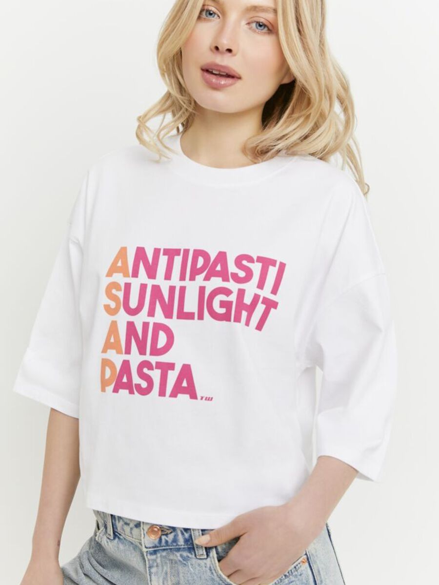 T-shirt bianca in puro cotone con stampa_2