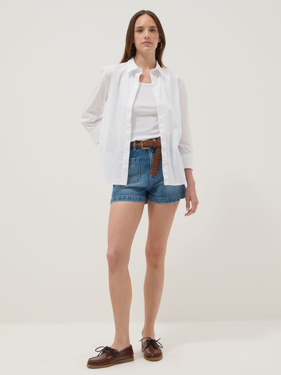 Blue pure cotton denim shorts_1