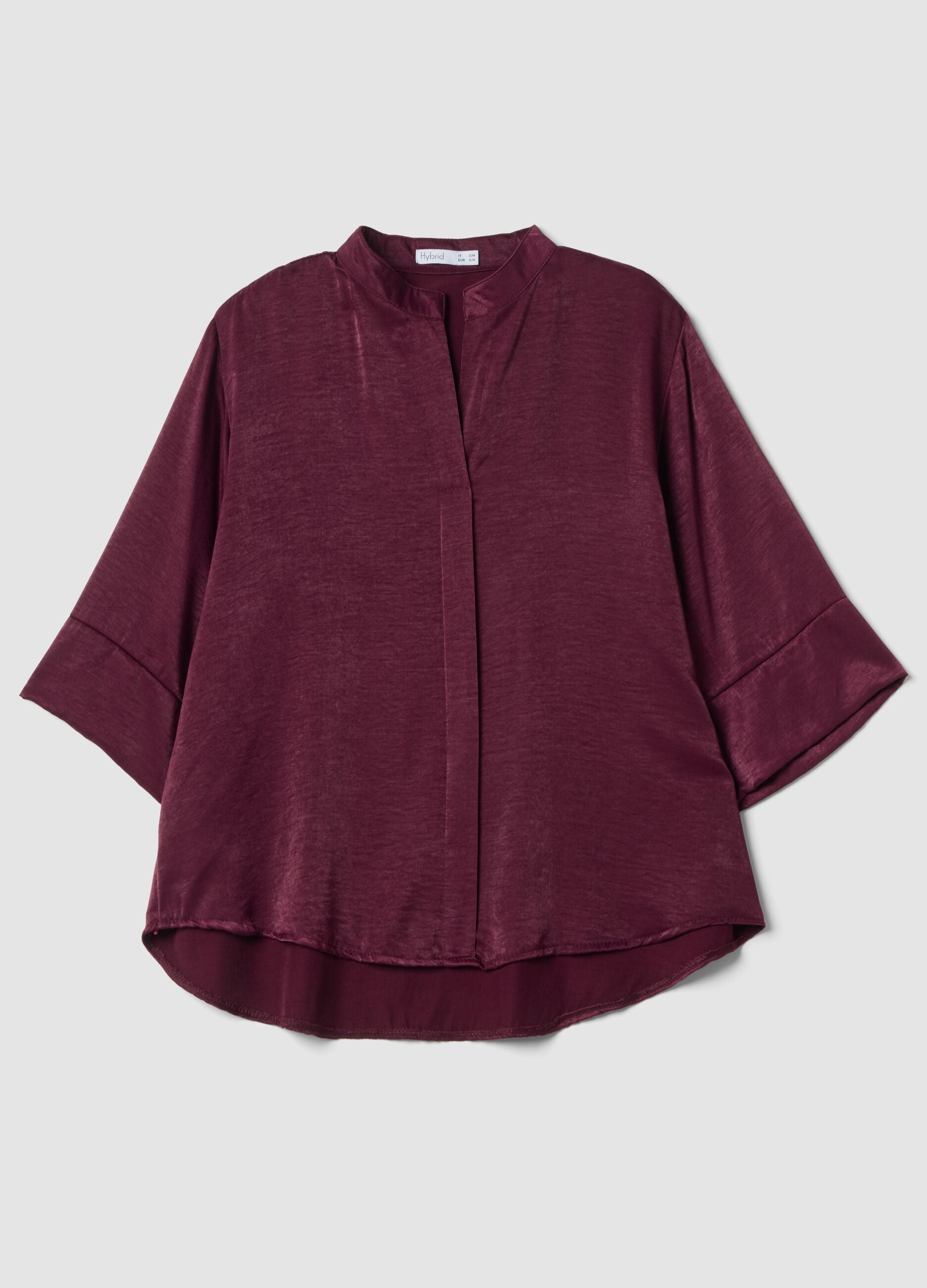 Red regular-fit viscose-blend blouse with Mandarin collar