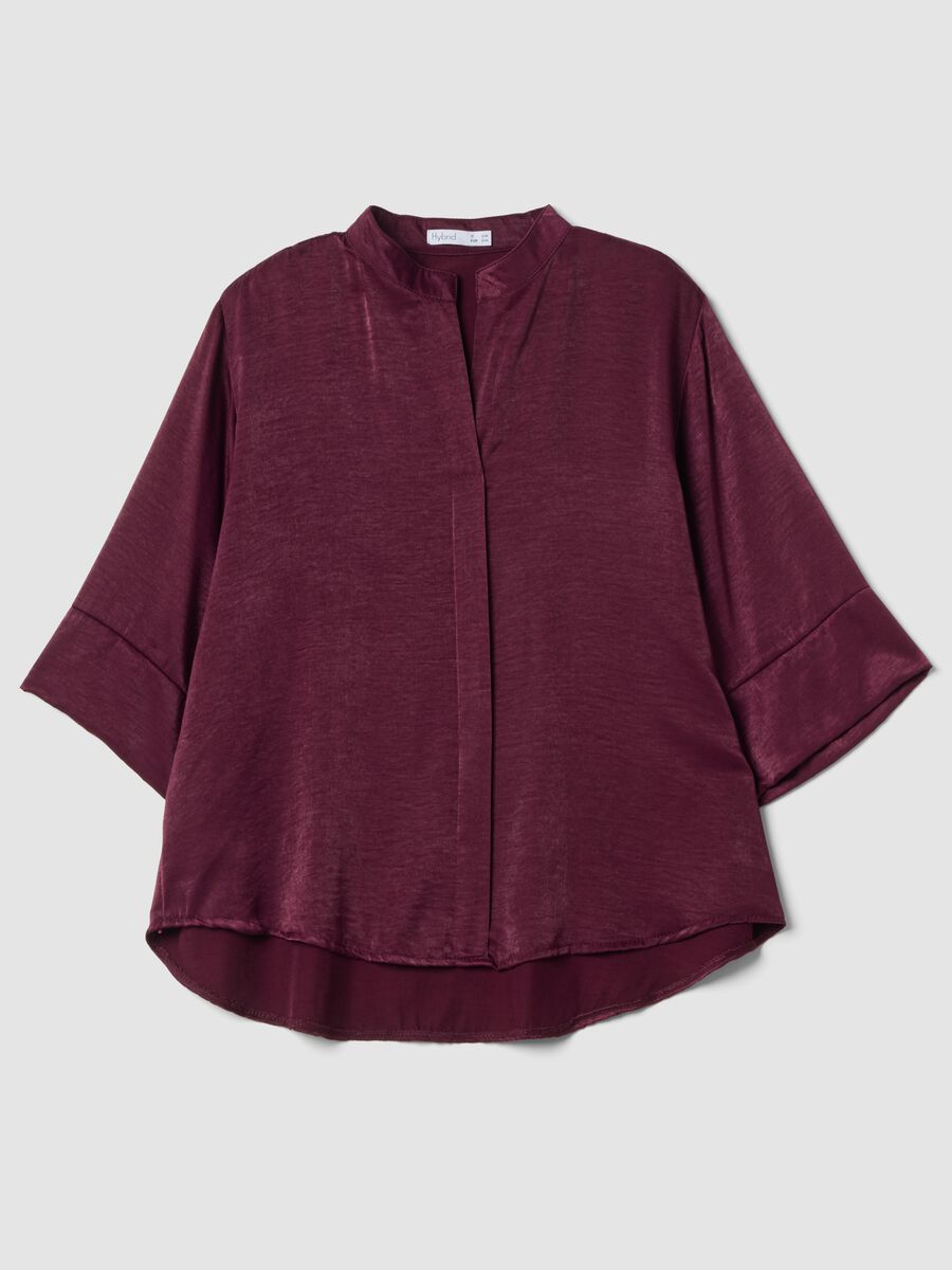 Red regular-fit viscose-blend blouse with Mandarin collar_0