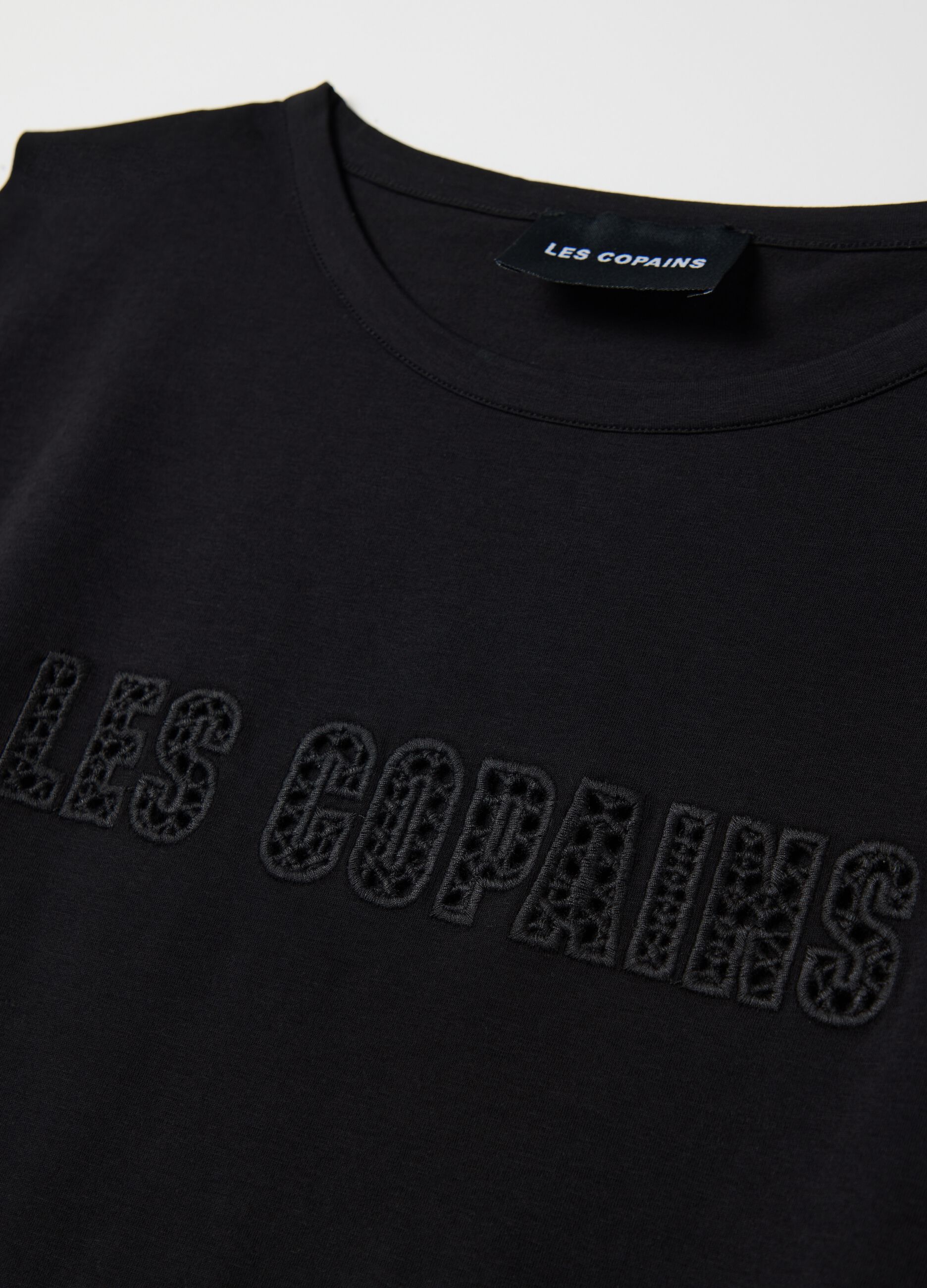 Black T-shirt in stretch cotton with logo