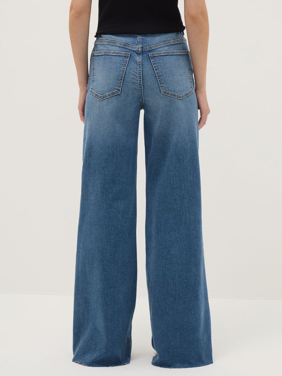 Wide leg stretch cotton blue jeans_2