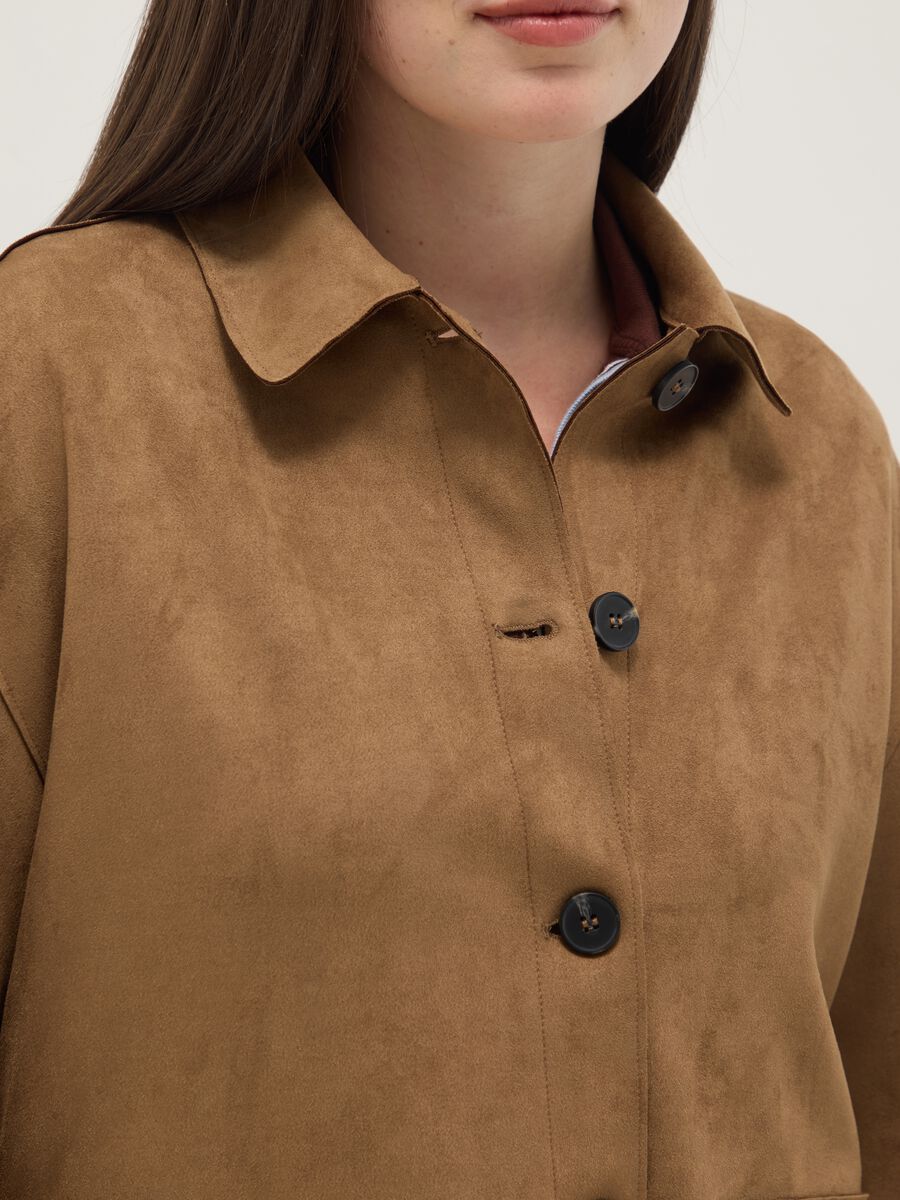 Brown regular fit jacket with collar and buttons_3