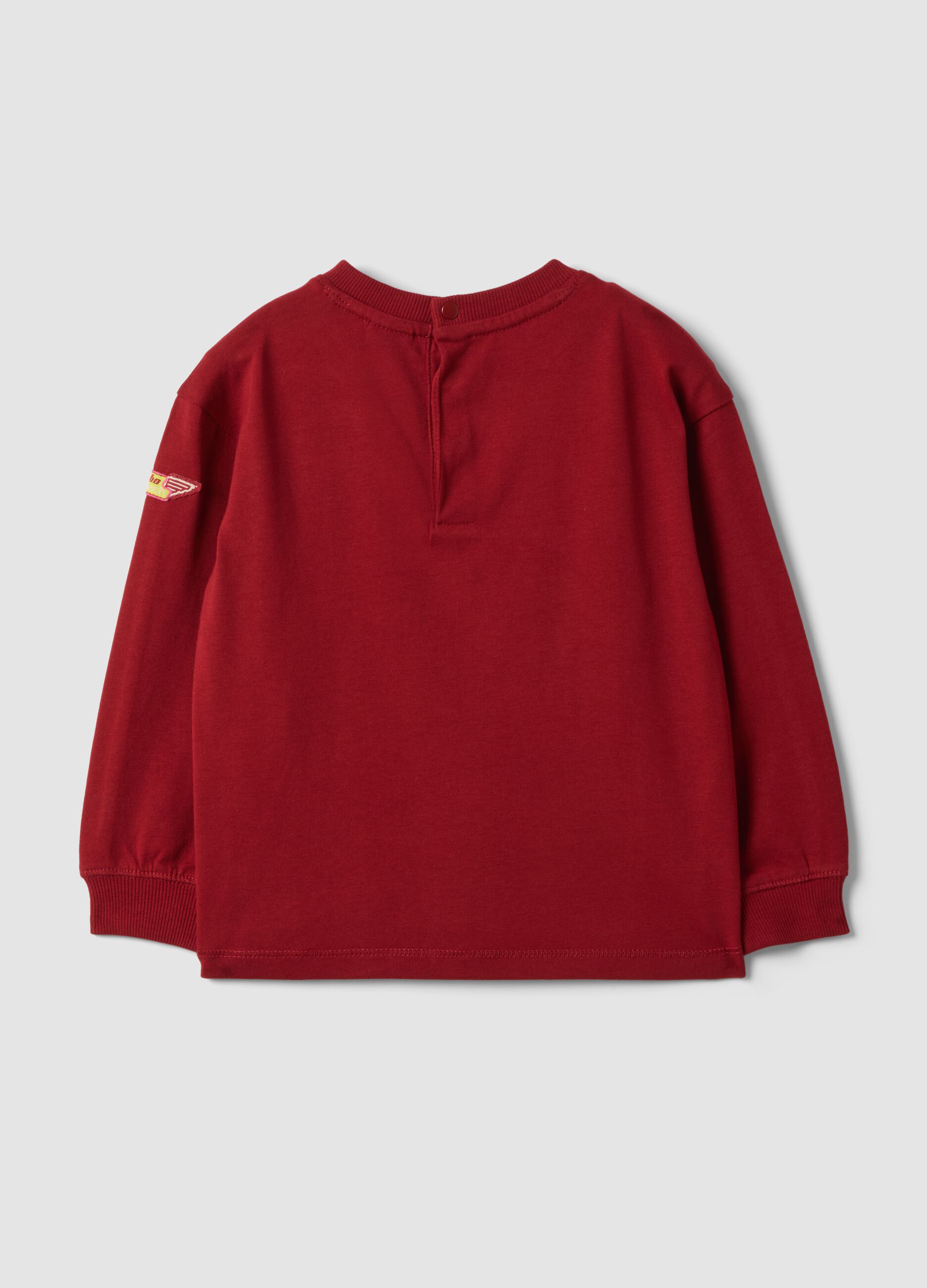 Red pure cotton crew-neck T-shirt with racing print for baby boy