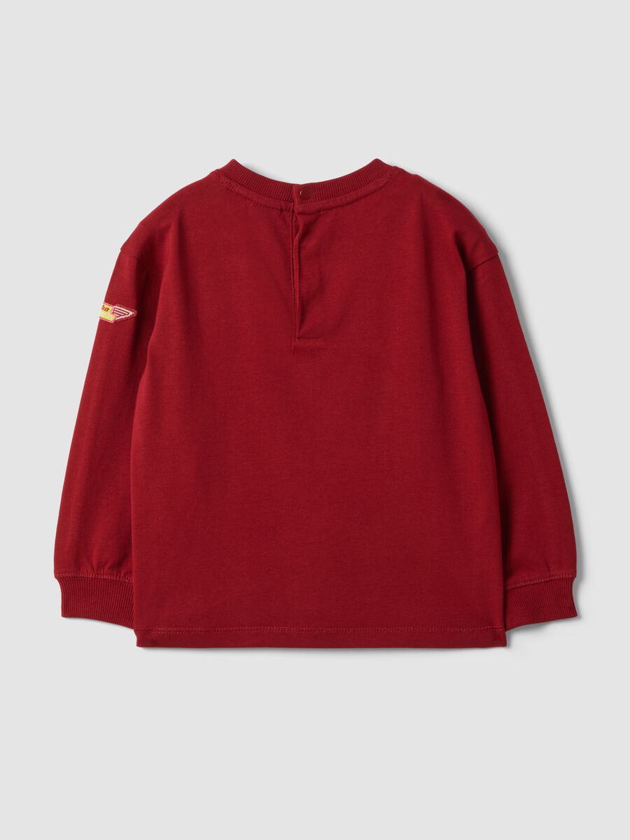 Red pure cotton crew-neck T-shirt with racing print for baby boy_1