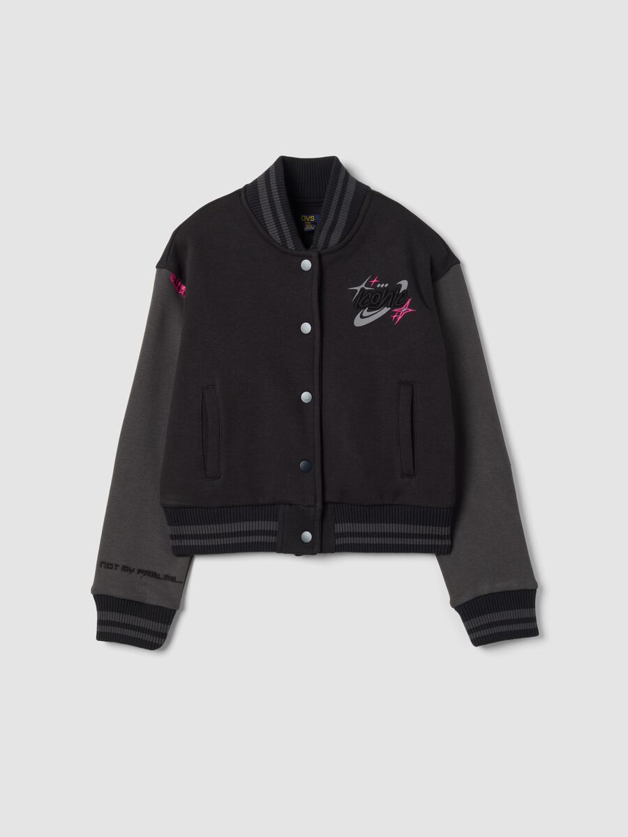Giacca college nera e grigia in misto cotone regular fit_0