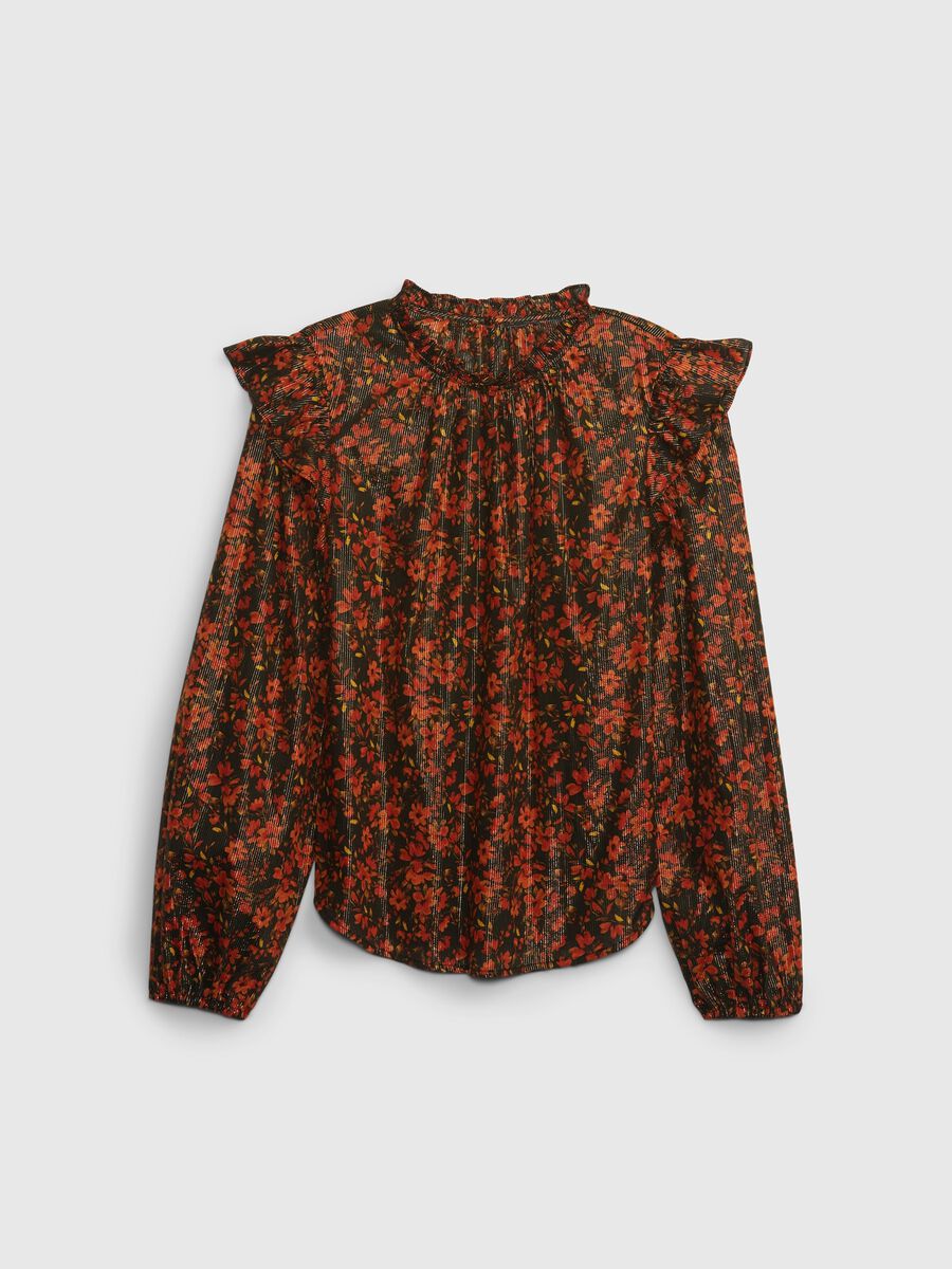 Blusa floreale in lurex con volant_5