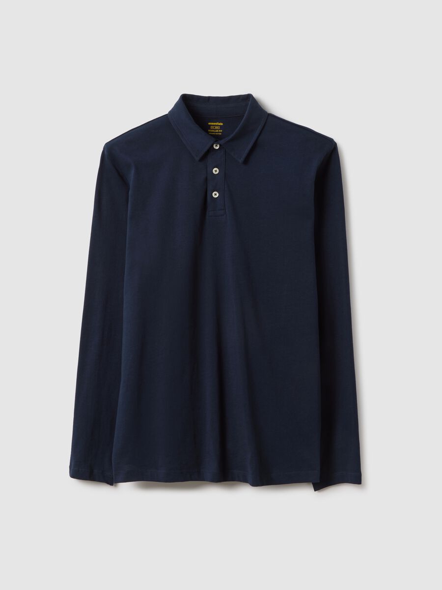 Long sleeve blue pure cotton polo &ndash; regular fit_4