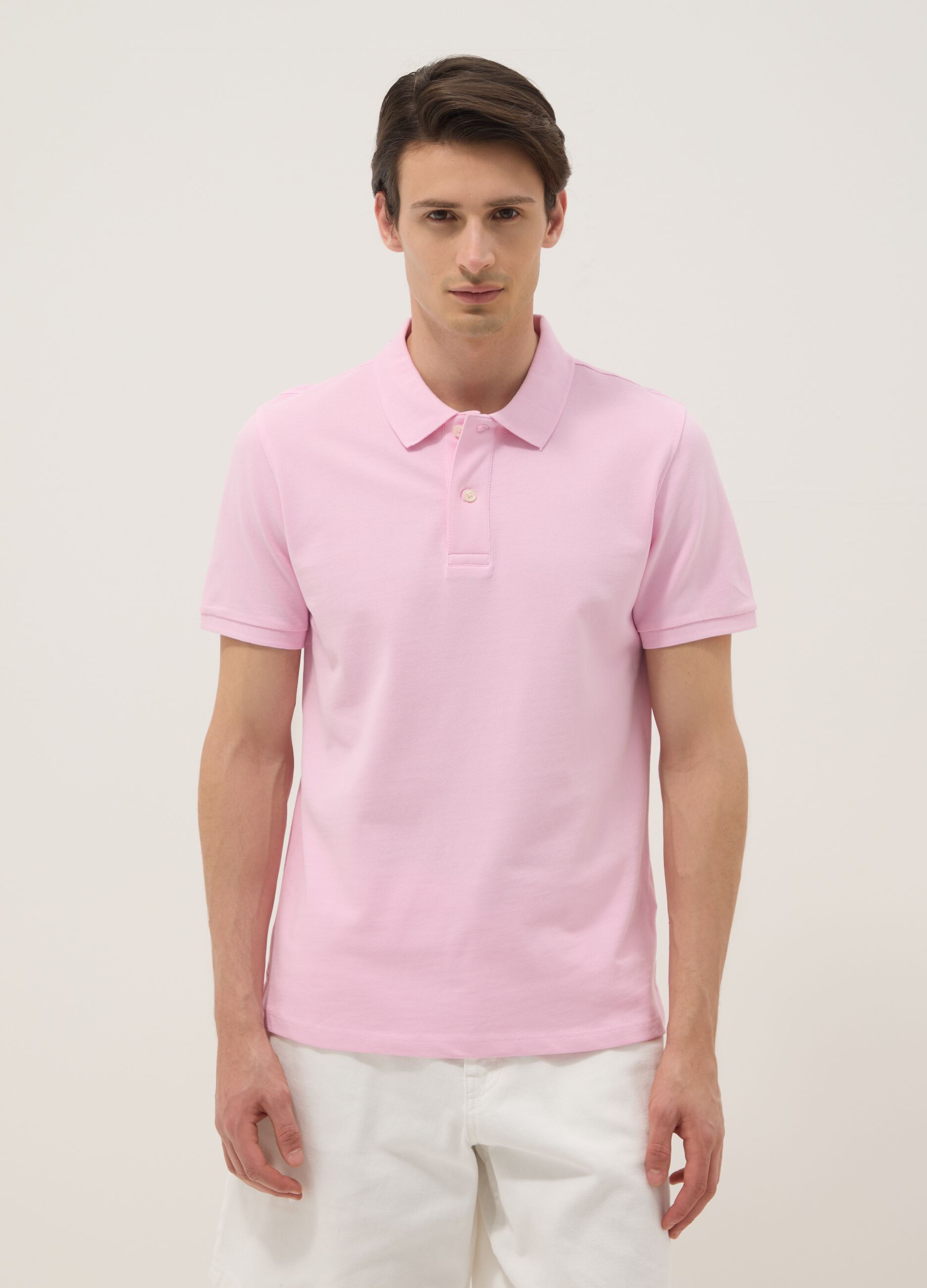 Pink short-sleeve organic cotton polo shirt, regular fit