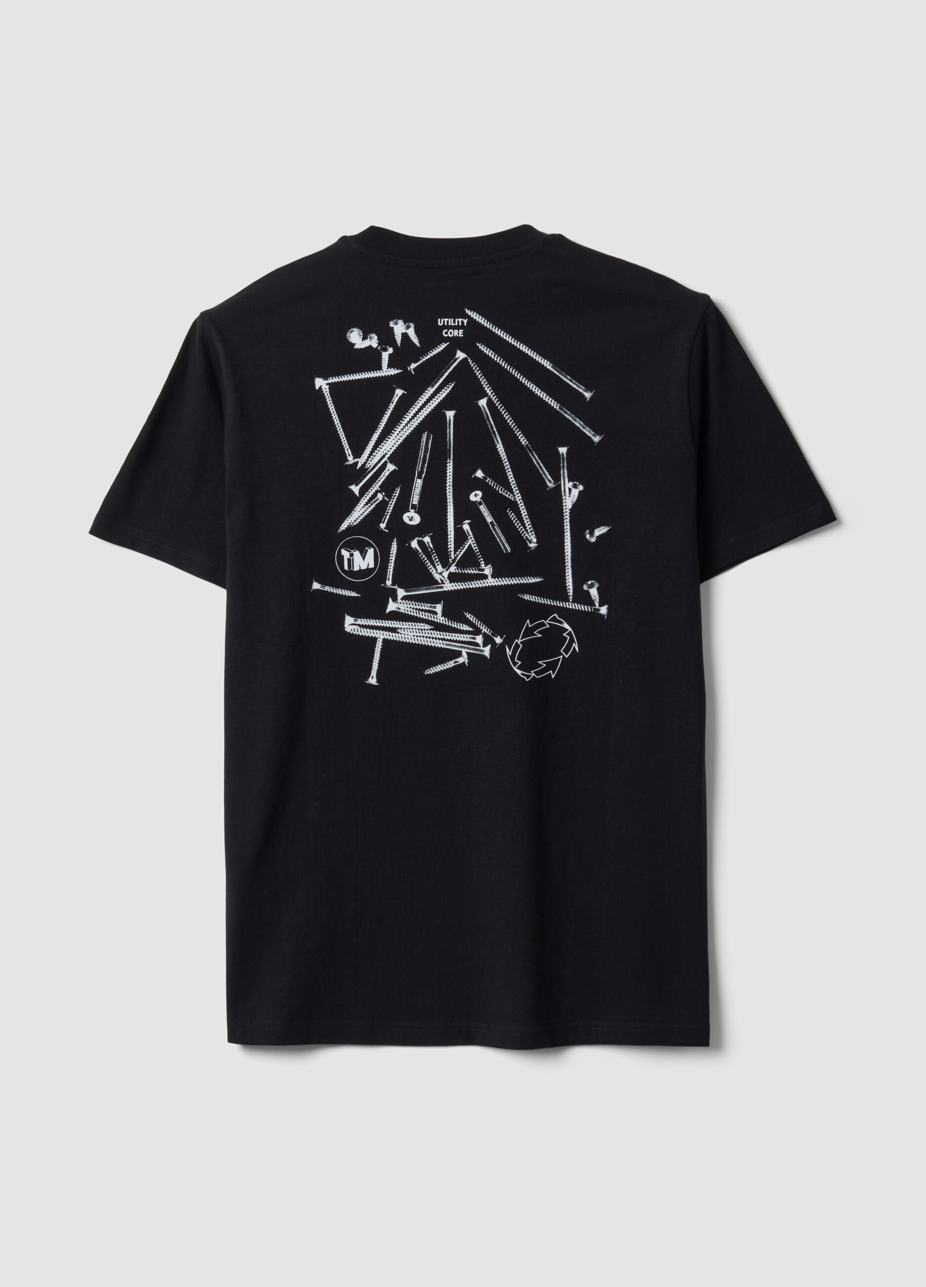T-shirt nera in puro cotone a girocollo stampata
