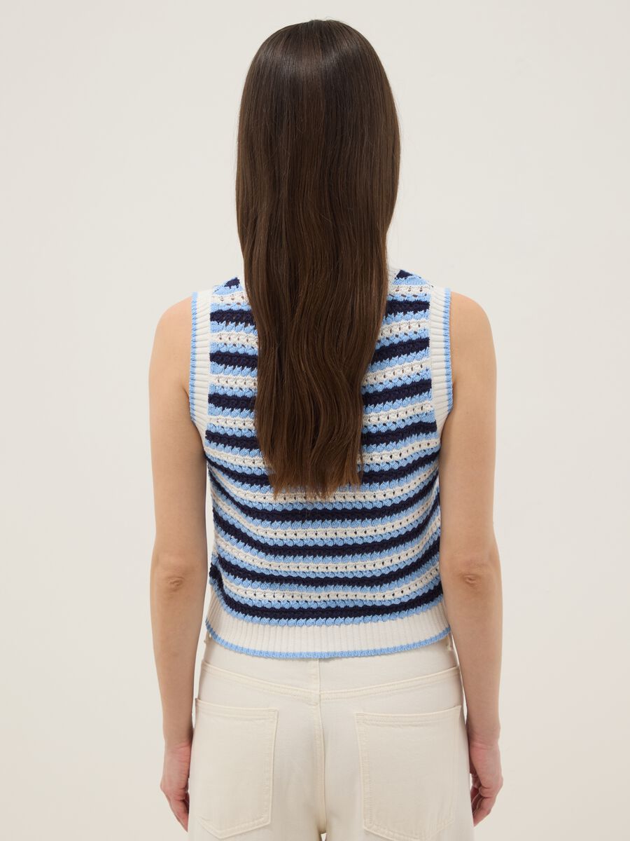 Multicolour striped pure cotton tank top, regular fit_3