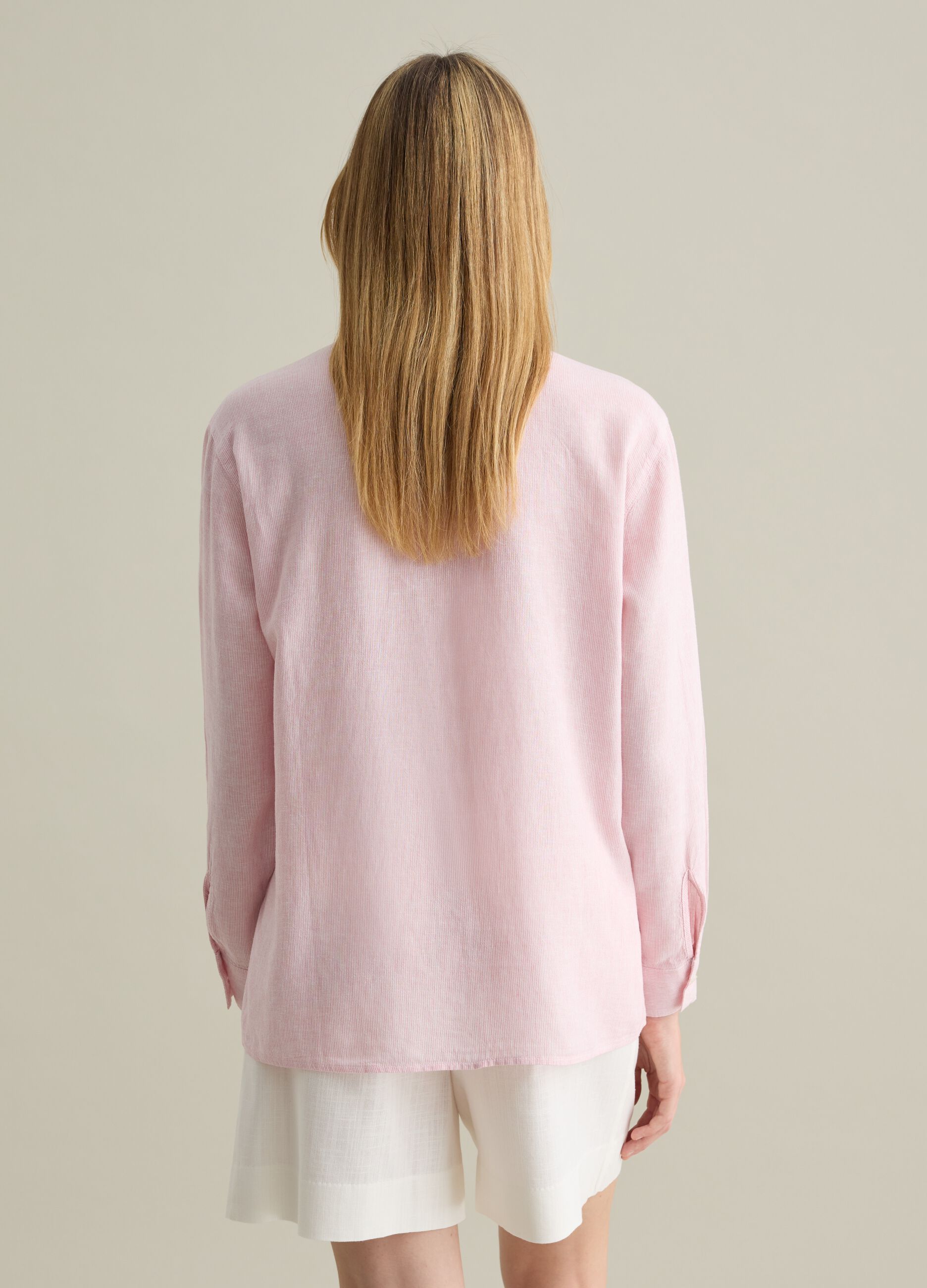 Pink regular shirt in linen and viscose