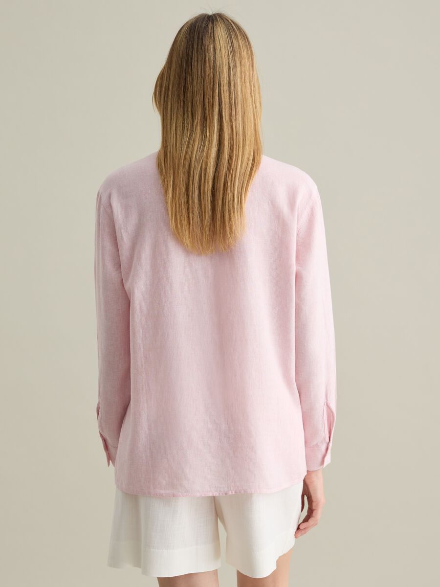 Pink regular shirt in linen and viscose_3