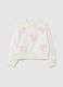 Felpa da bambina in cotone bianca regular fit con cuori_0
