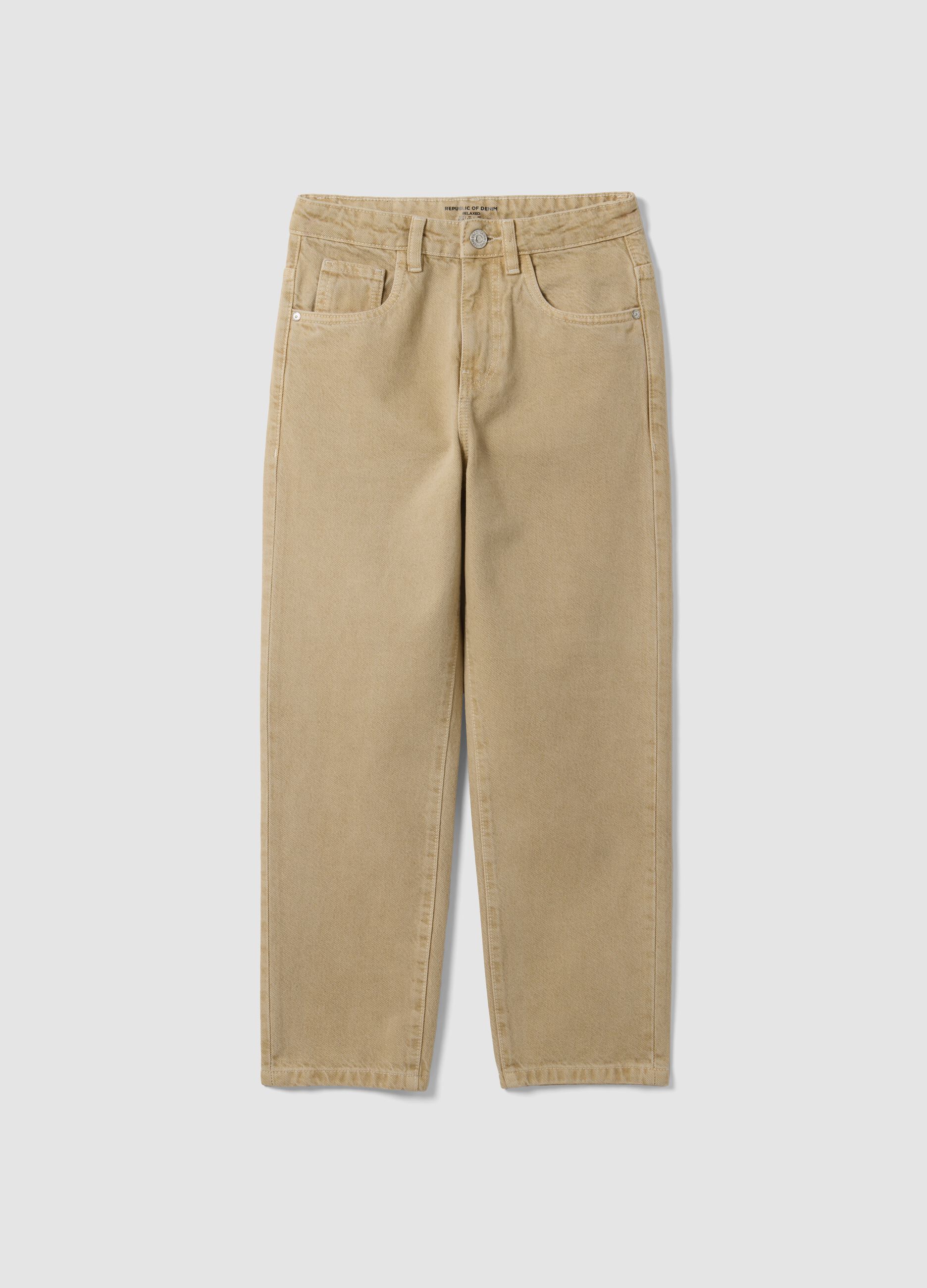 Beige cotton denim jeans, relaxed fit for boys