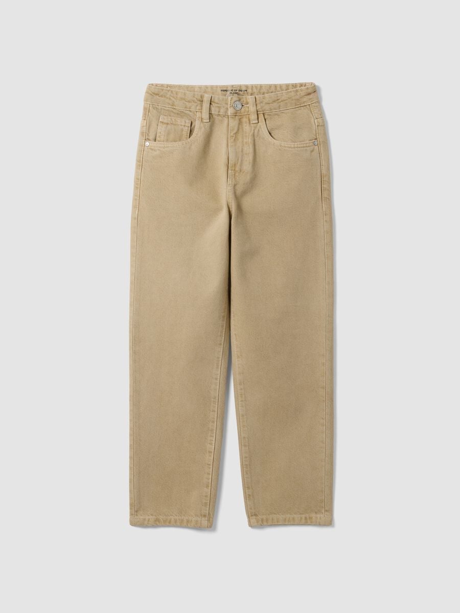 Beige cotton denim jeans, relaxed fit for boys_3