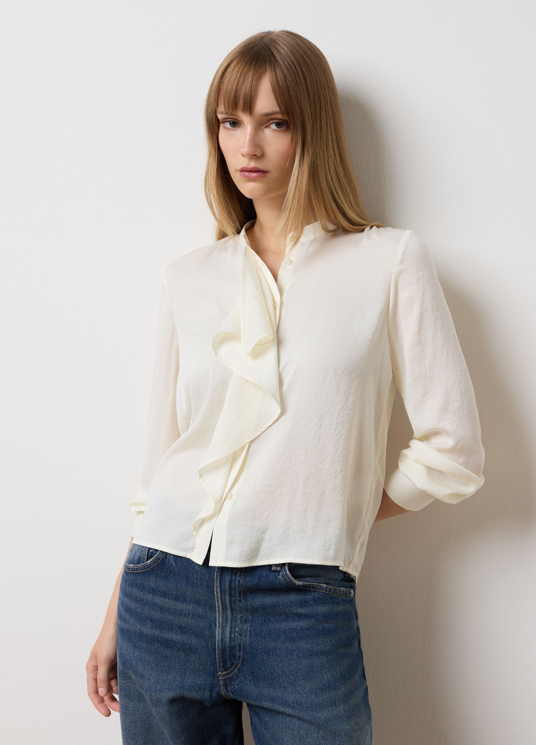 White Blouse with Mandarin Collar