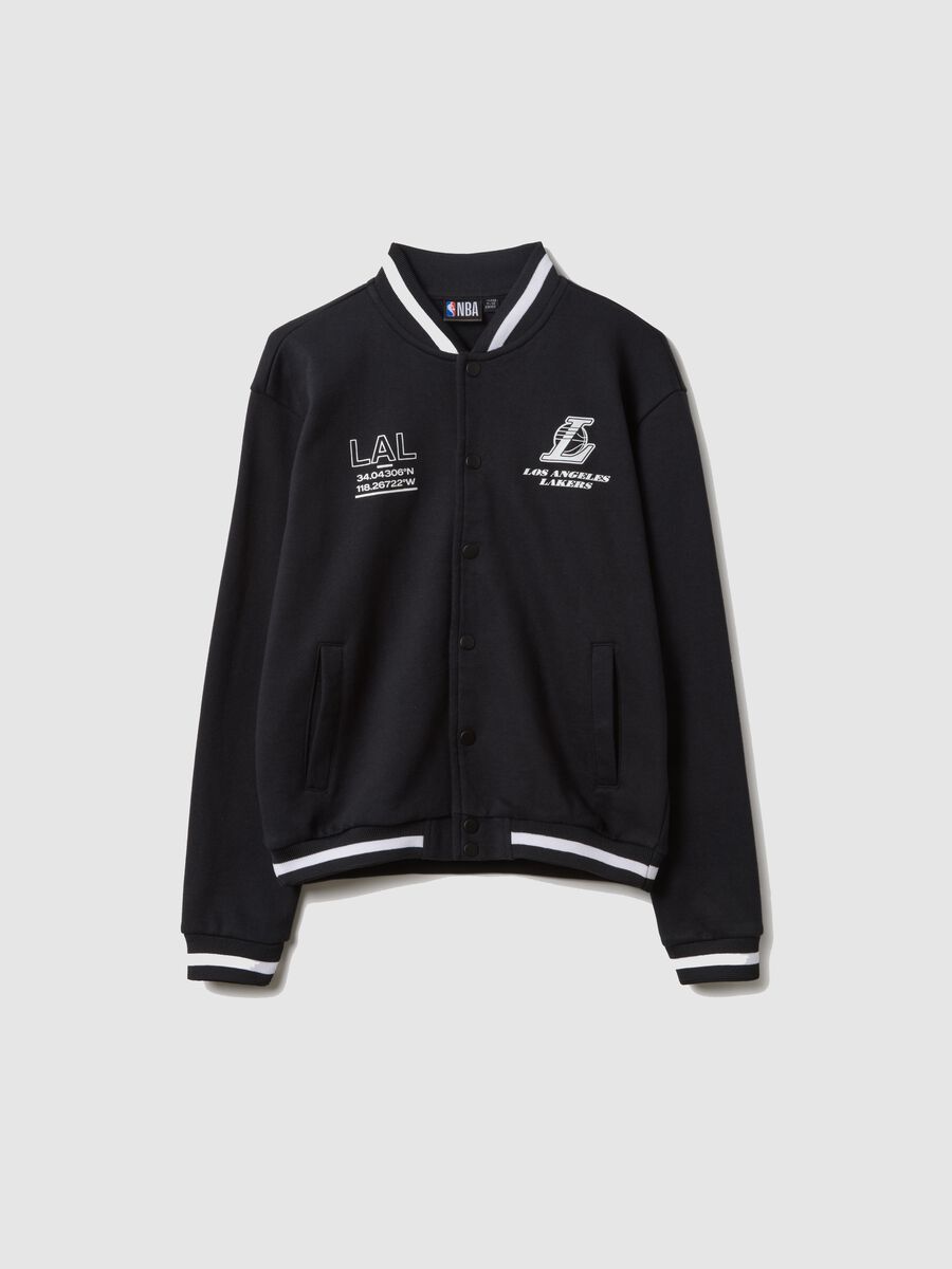 Giacca bomber in misto cotone nero da bambino regular fit con stampa_0