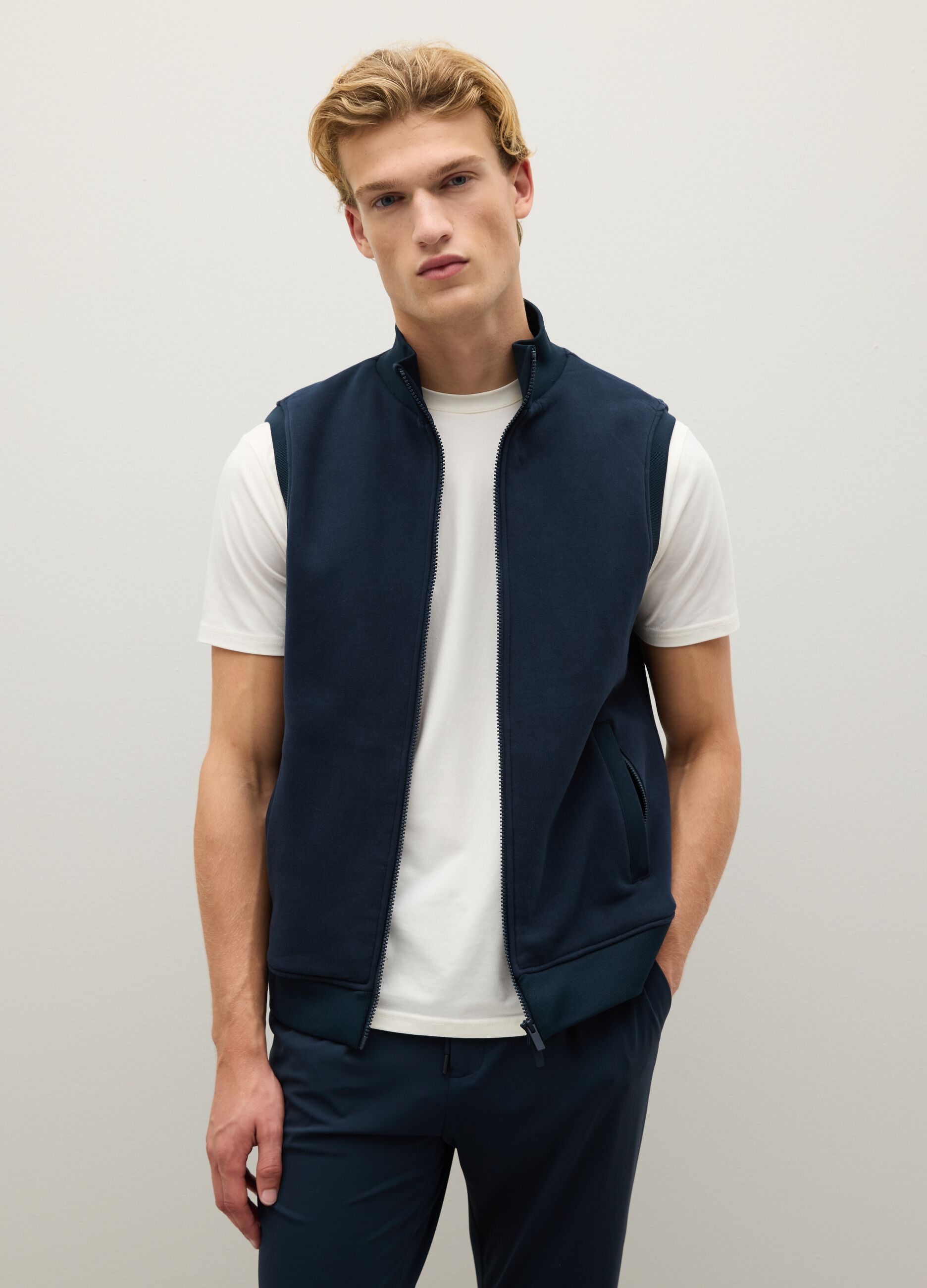 Blue pure cotton waistcoat regular fit