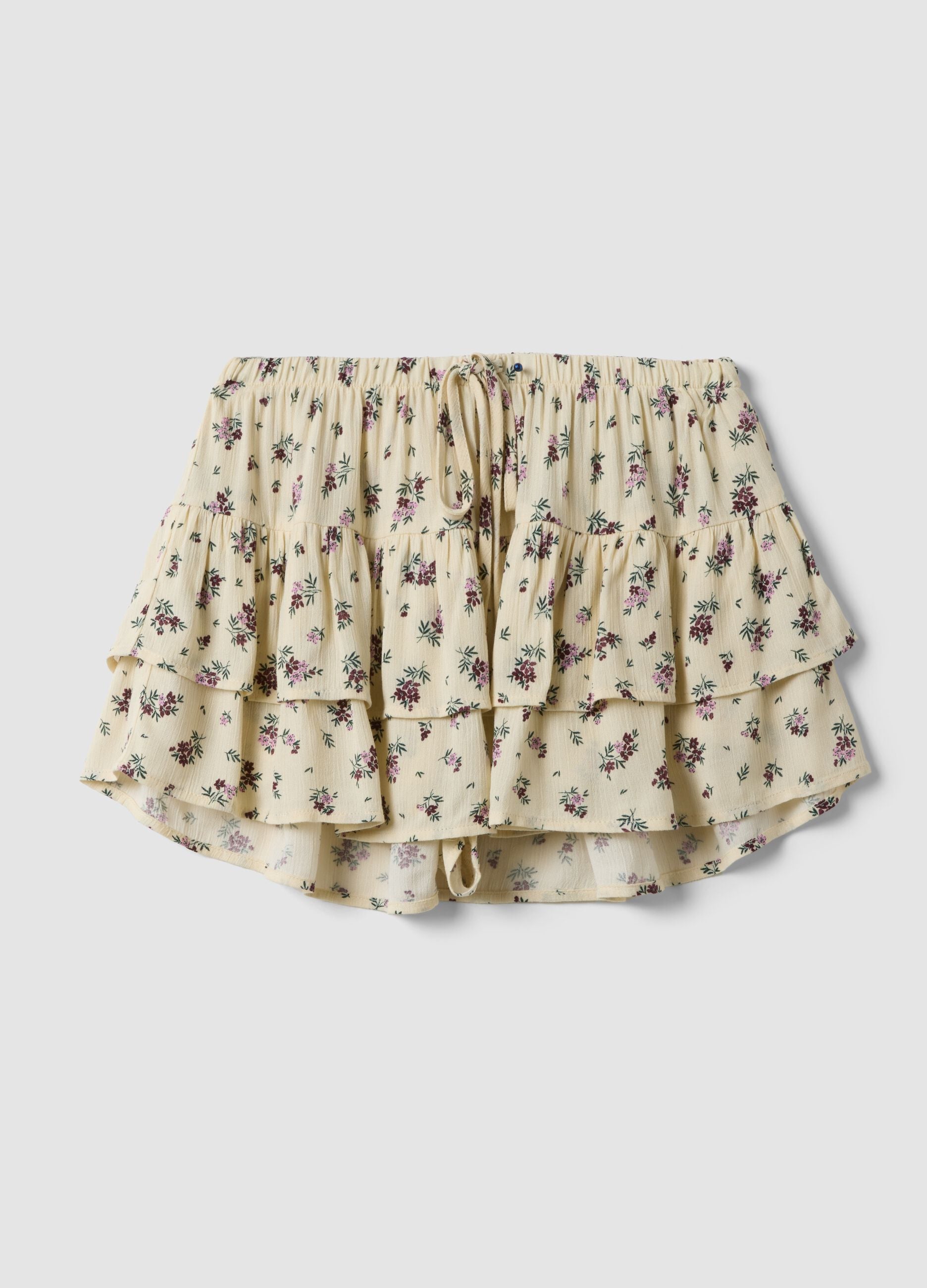 White pure-viscose mini skirt with ruffles