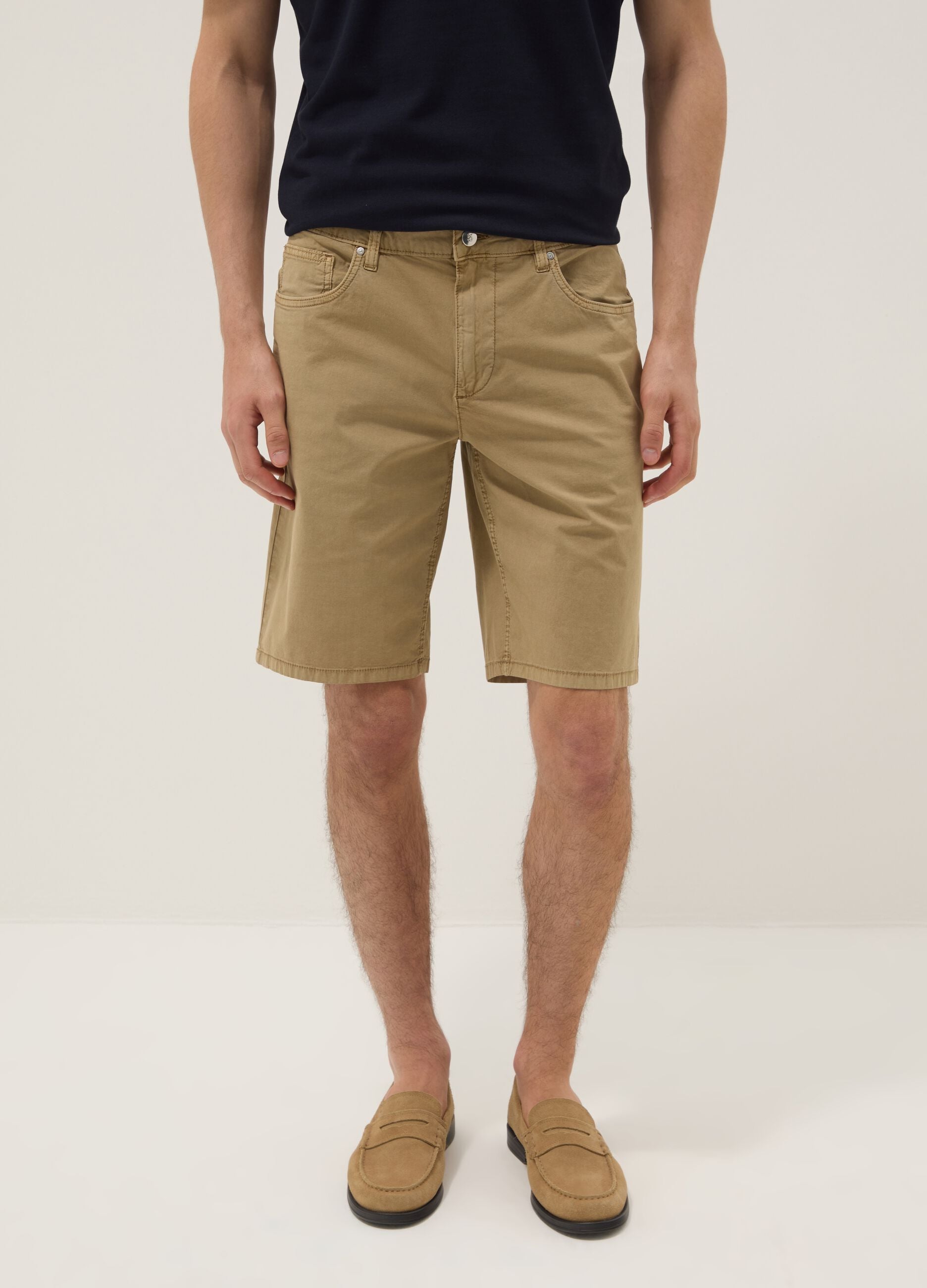 Beige stretch-cotton Bermuda shorts