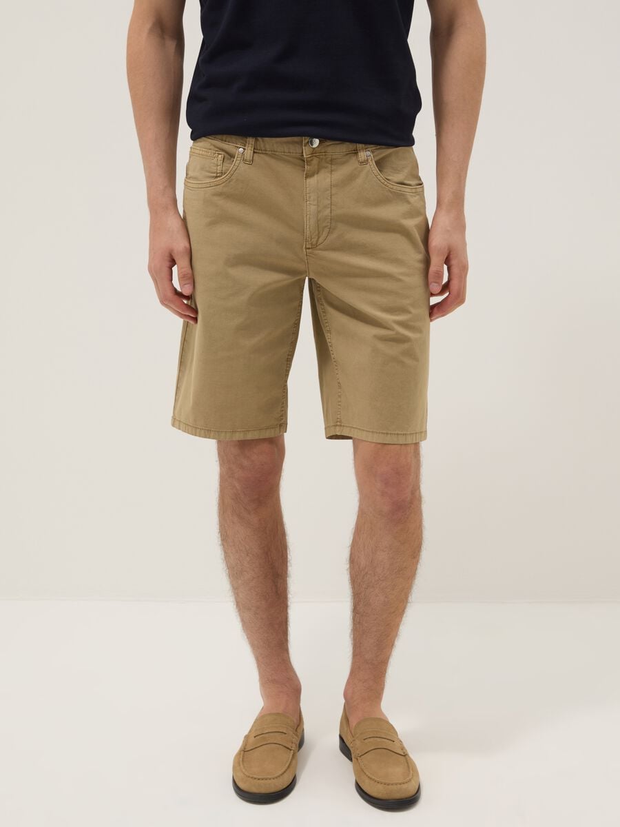 Beige stretch cotton bermuda shorts_1
