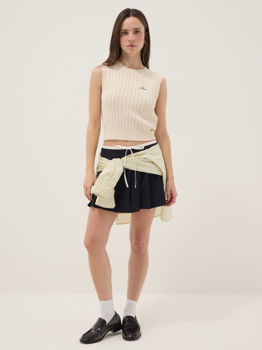 Gonna in misto viscosa blu regular fit con vita strutturata_0