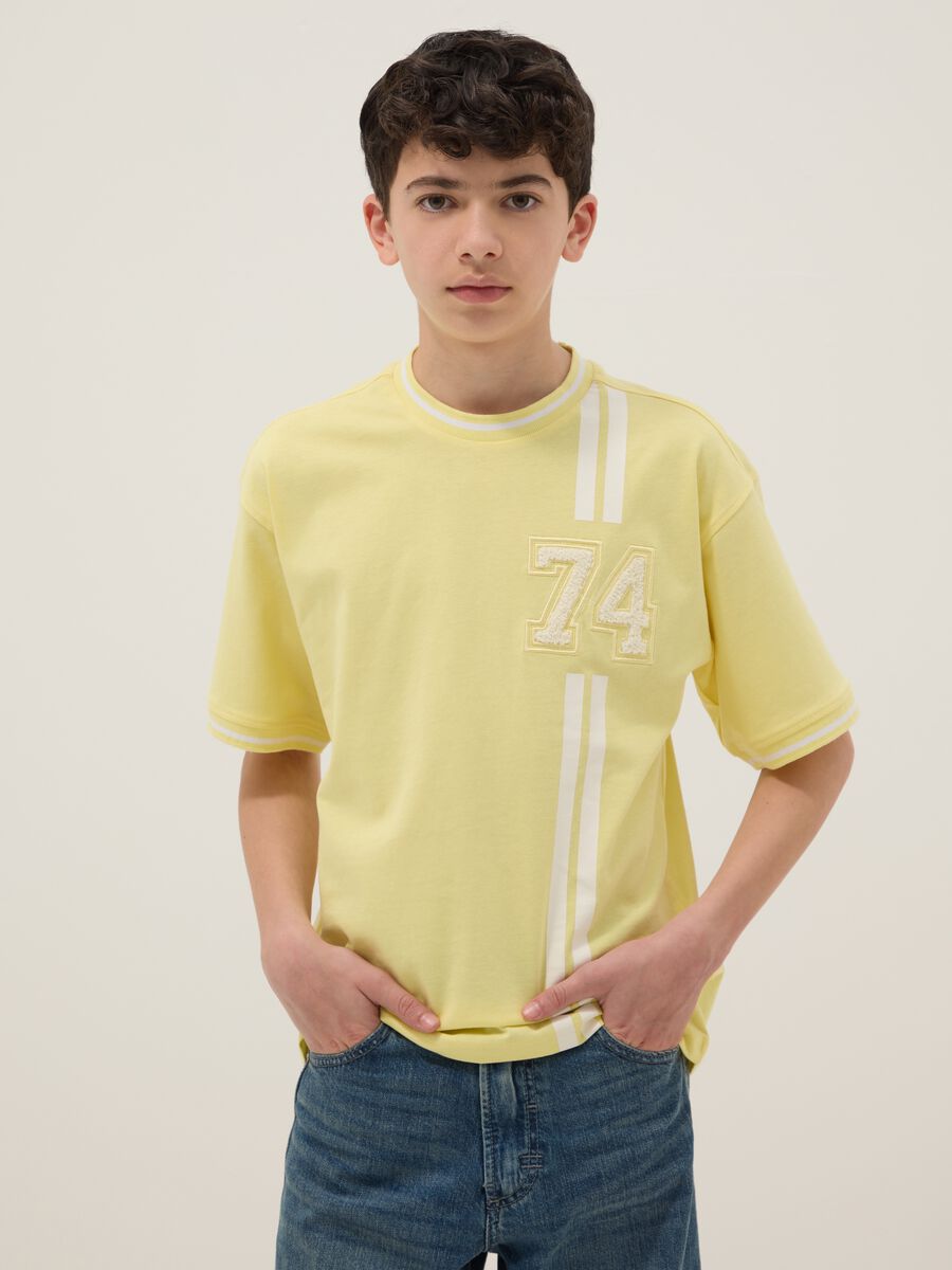 Boys' yellow pure cotton relaxed fit t-shirt with number_0