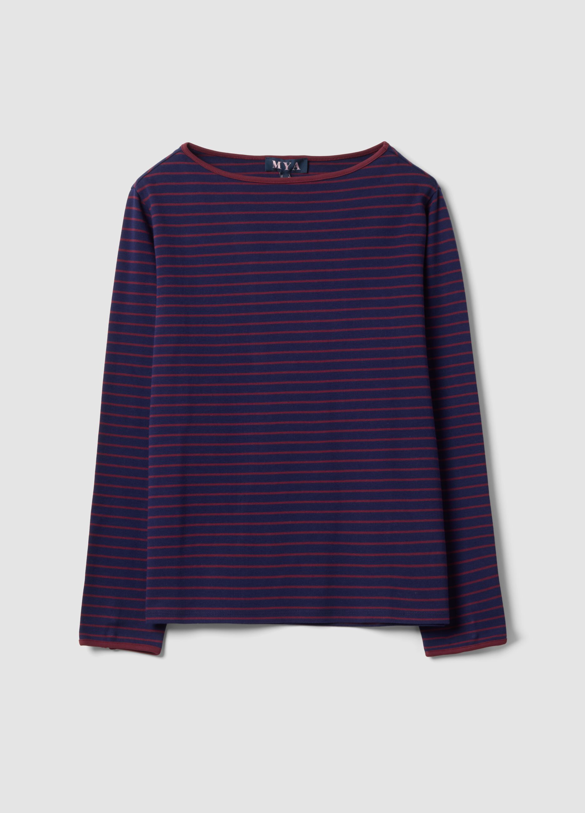 Purple striped pure cotton crew-neck T-shirt, regular fit