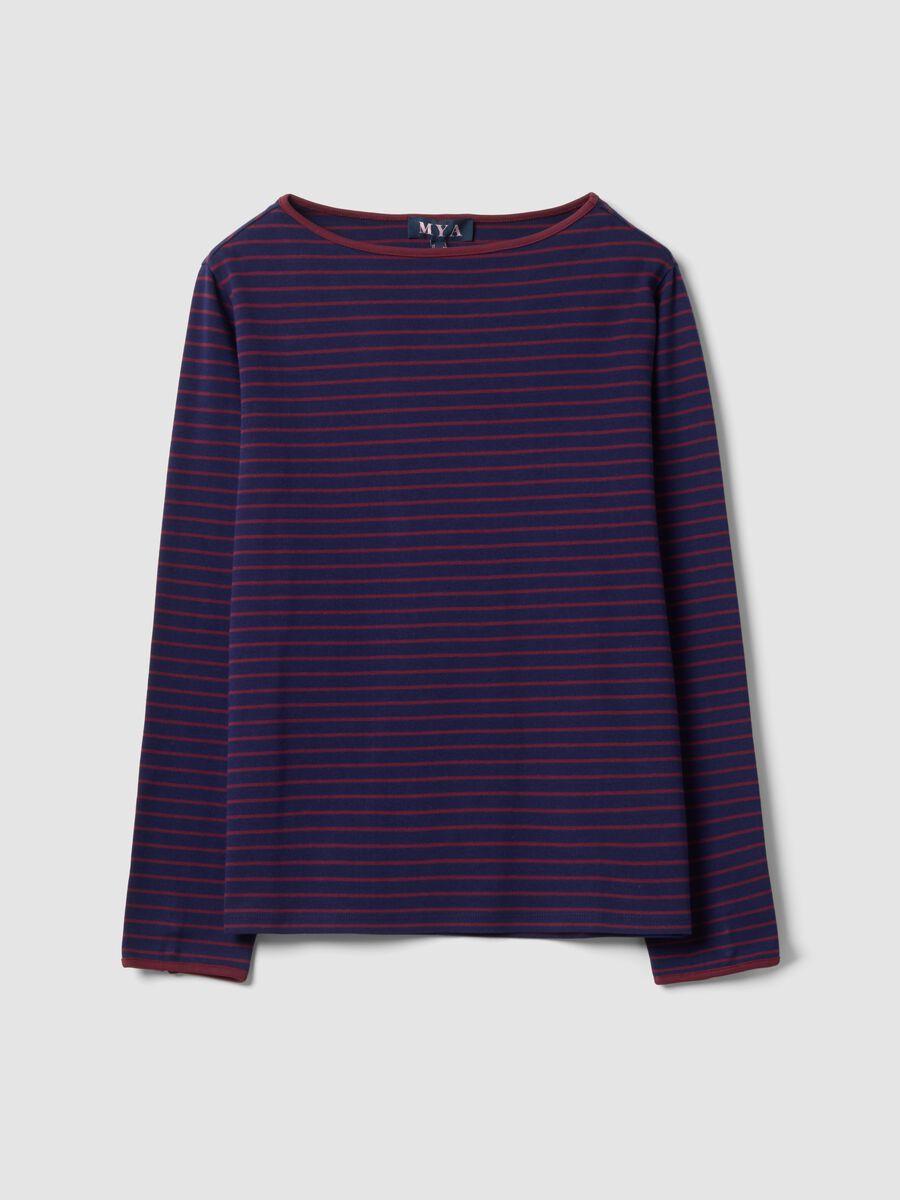 T-shirt viola in puro cotone a righe con girocollo regular fit_0