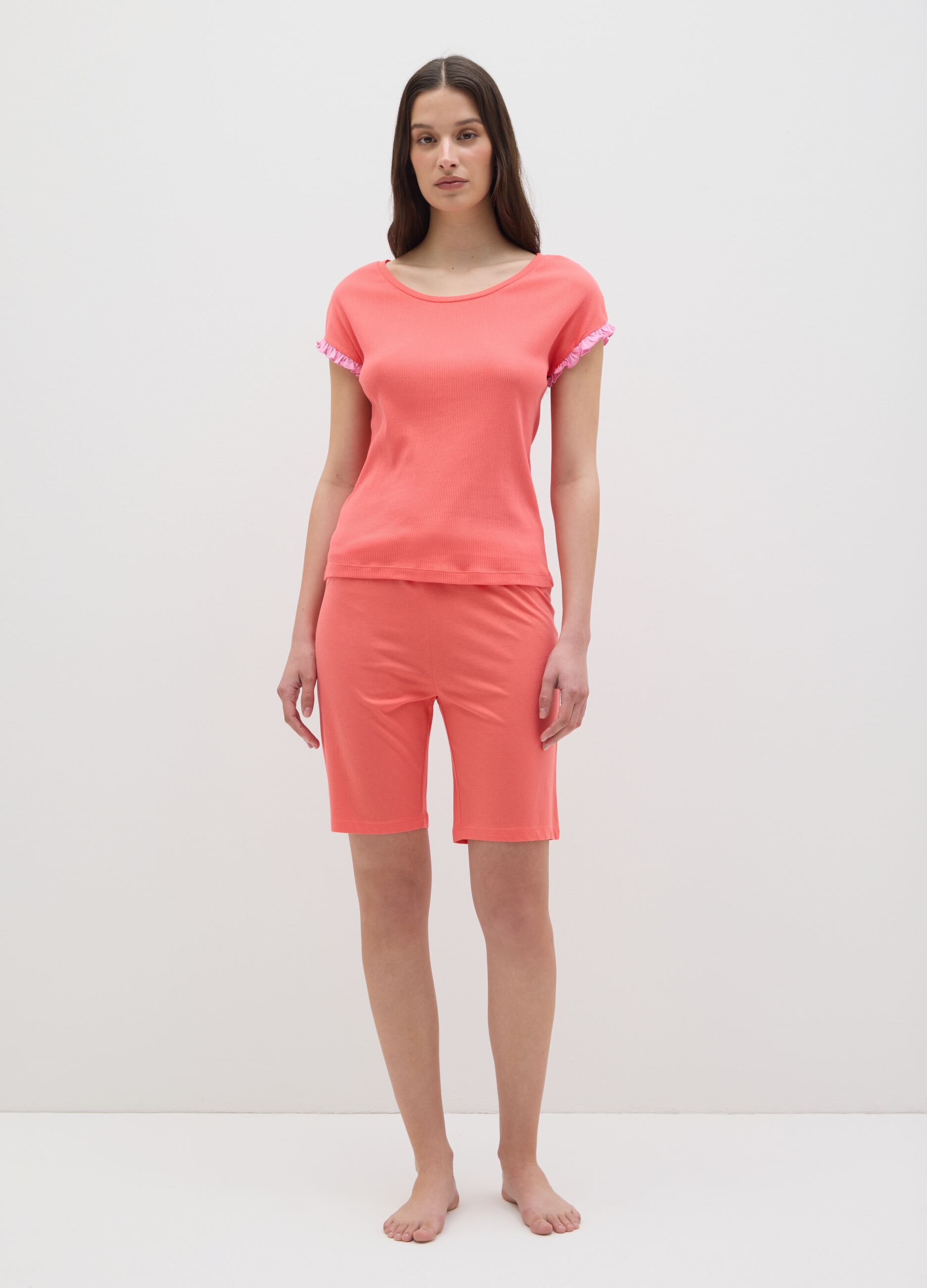 Top pigiama da donna in puro cotone arancione