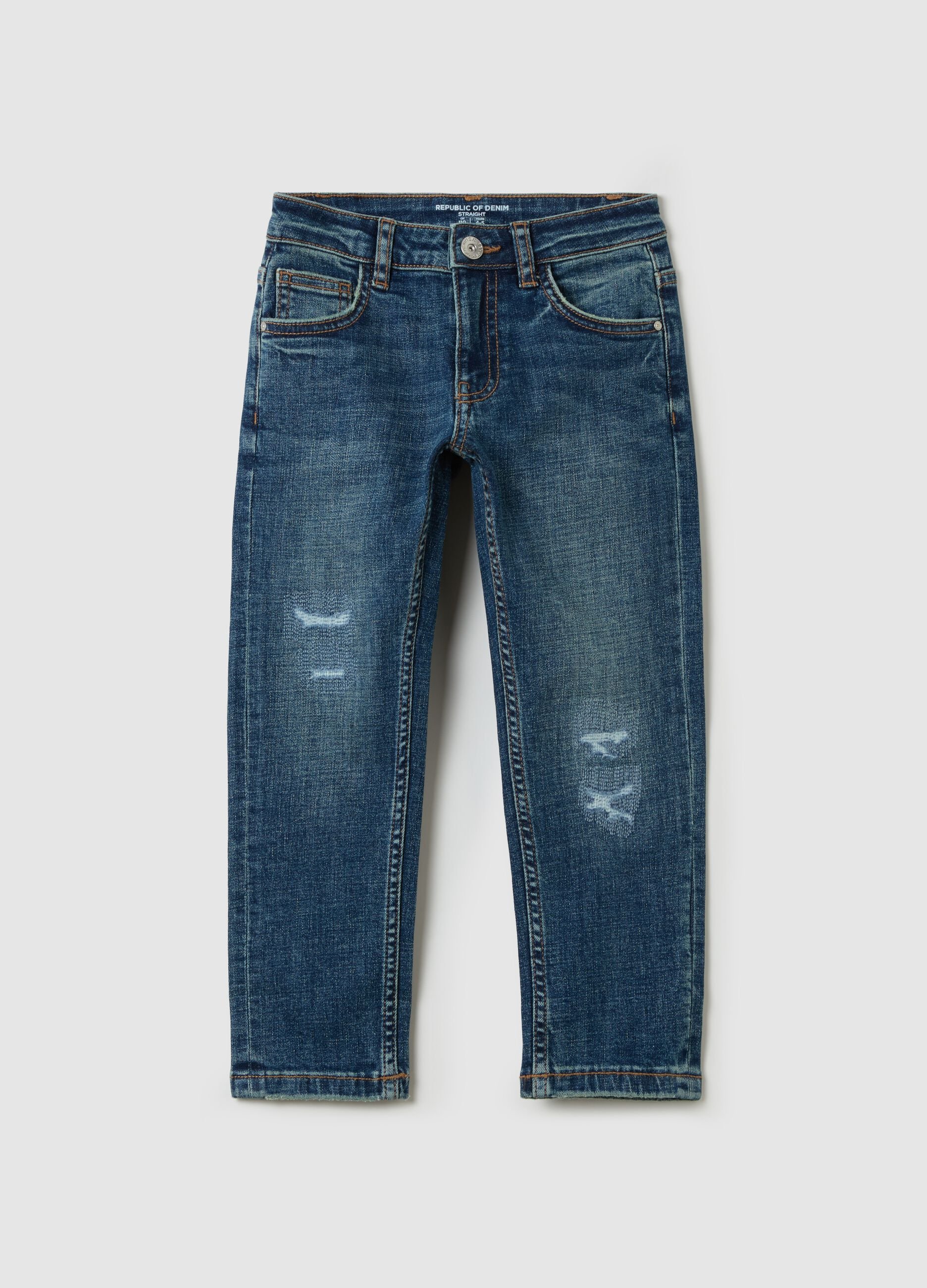 Straight-fit jeans with abrasions and print