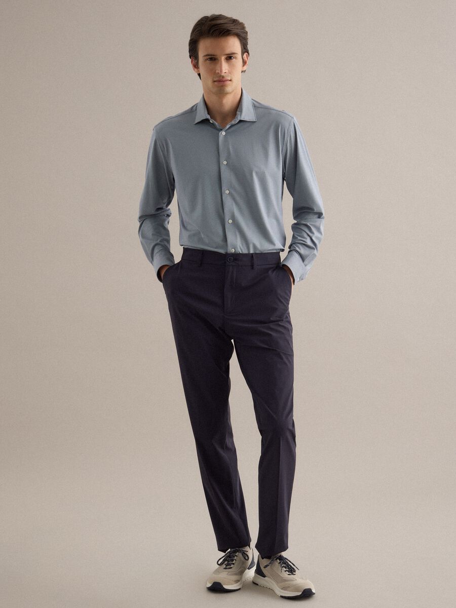 Blue Slim Fit Shirt with Buttons and Traditional Collar_1