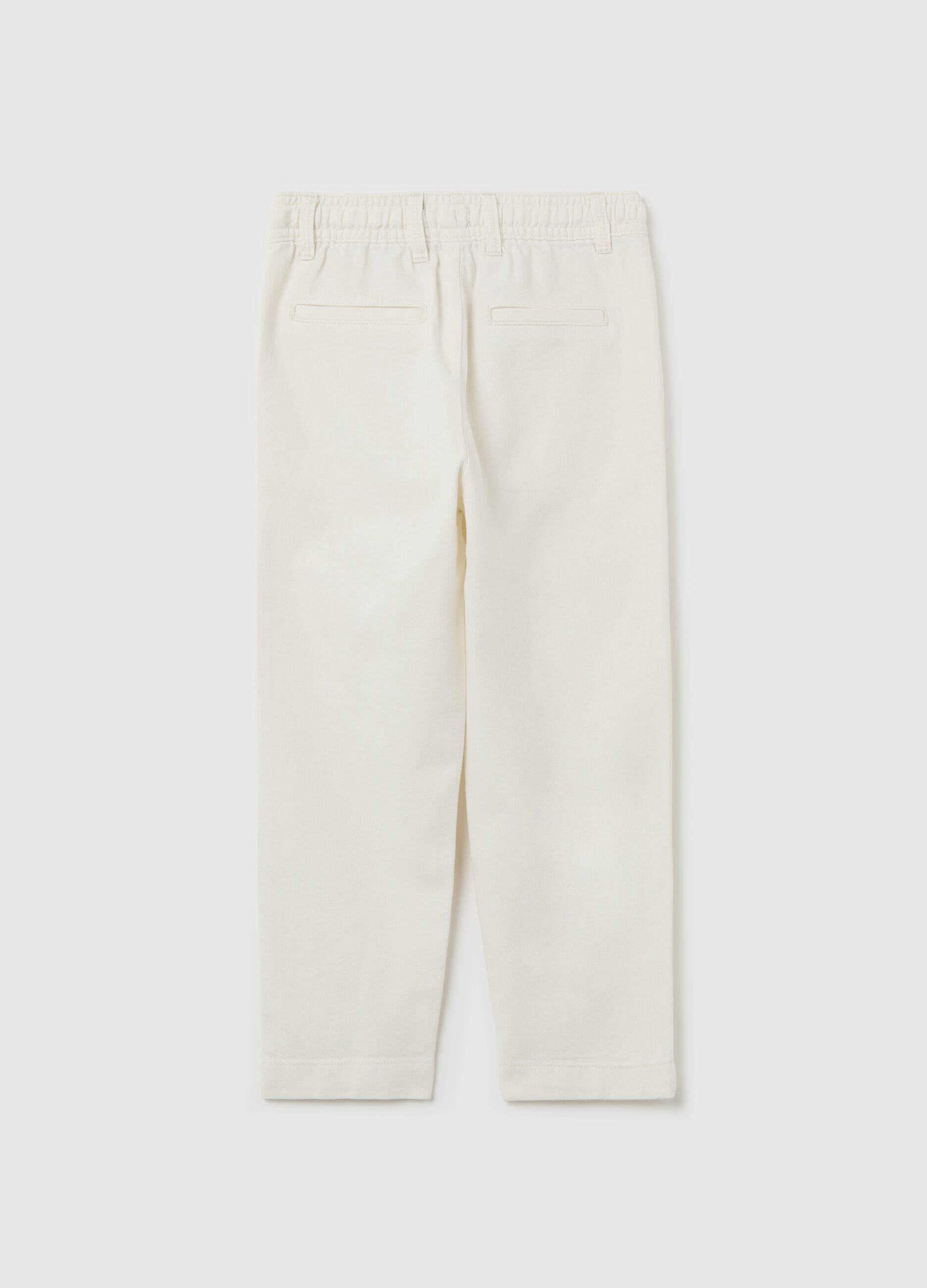 Pantaloni bianchi in cotone e lino con coulisse