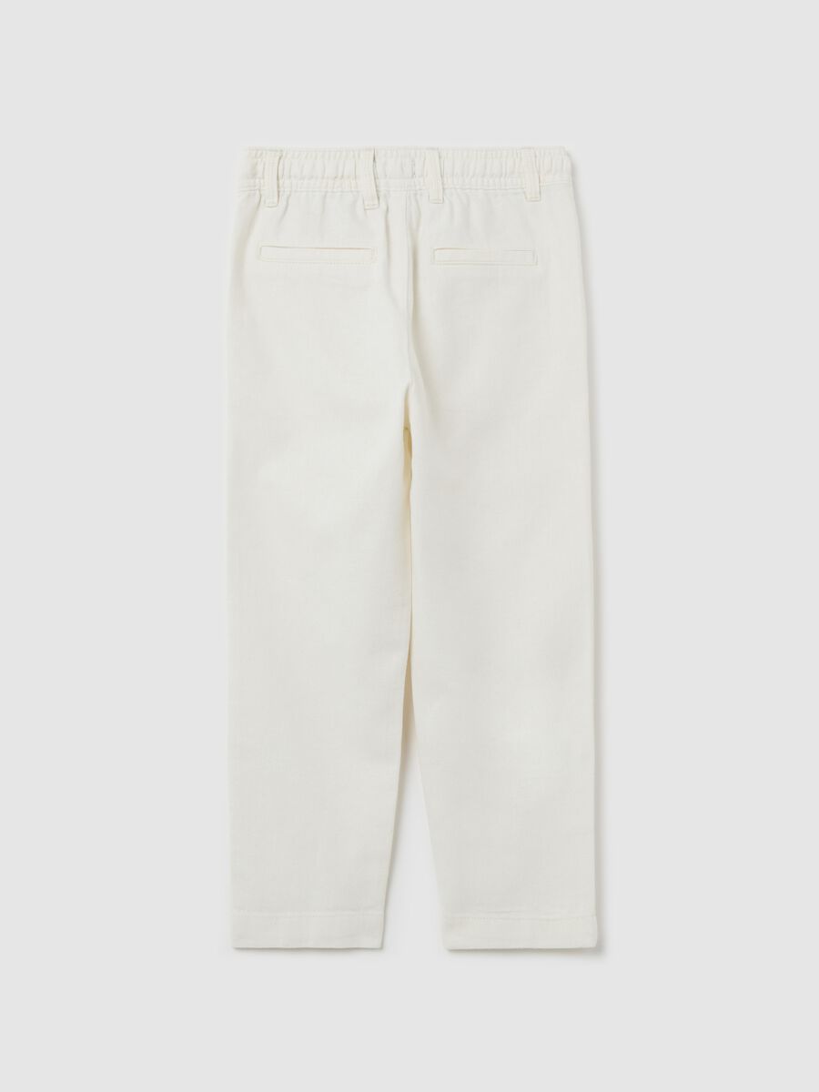 White trousers in cotton and linen with drawstring_1