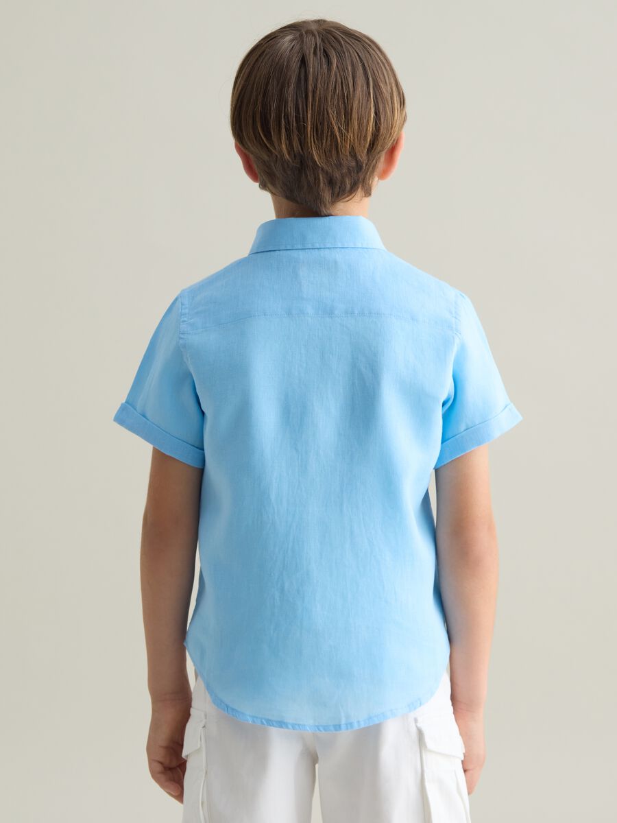 Blue Linen Loose Fit Children's Shirt_2