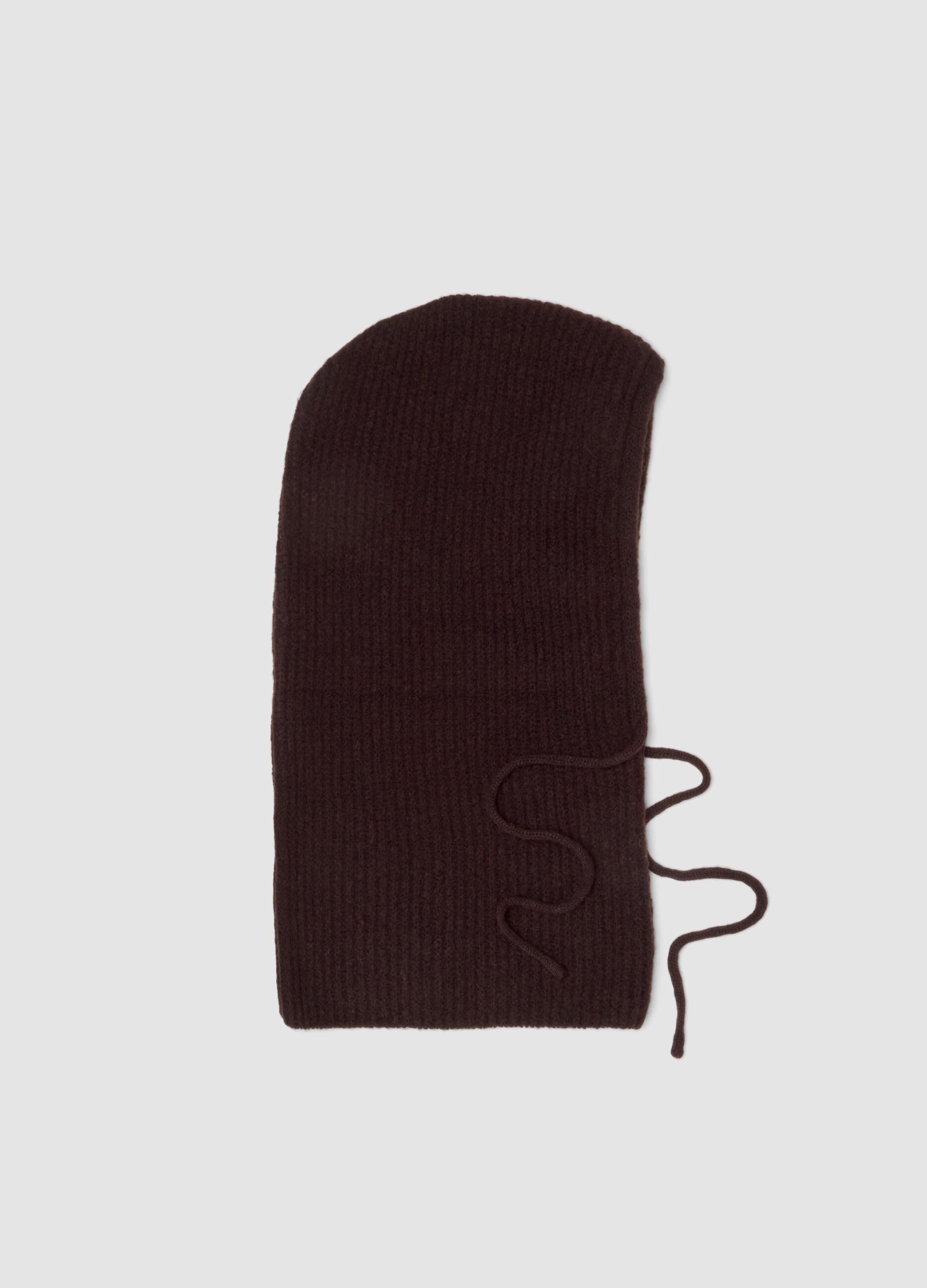 Brown stretch wool jersey-knit balaclava