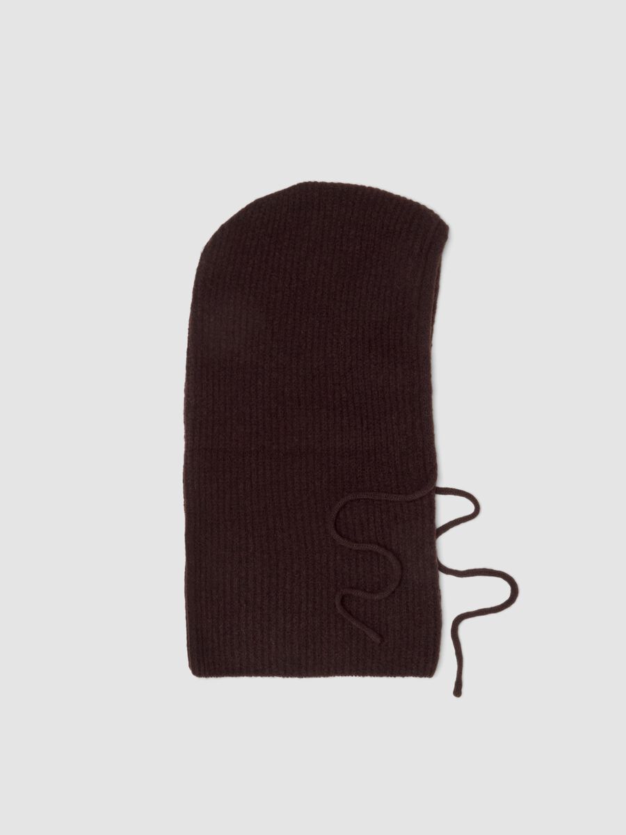 Balaclava marrone in lana elasticizzato a maglia jersey_0