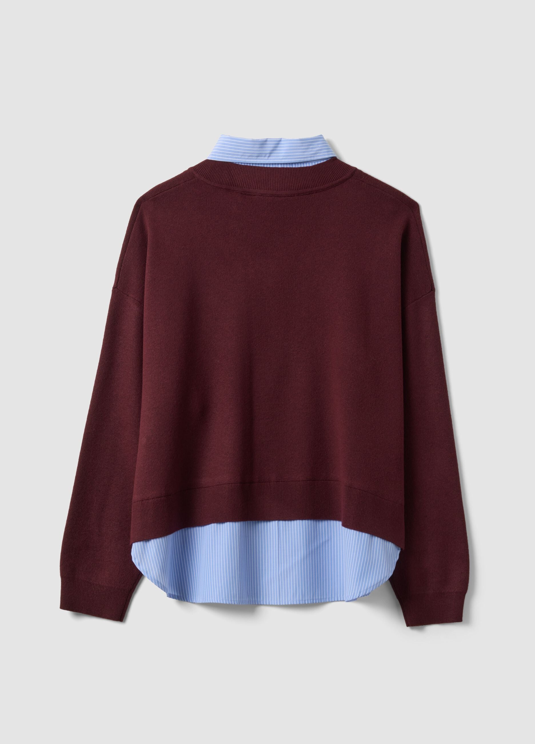 Red viscose-blend top with layered-look effect