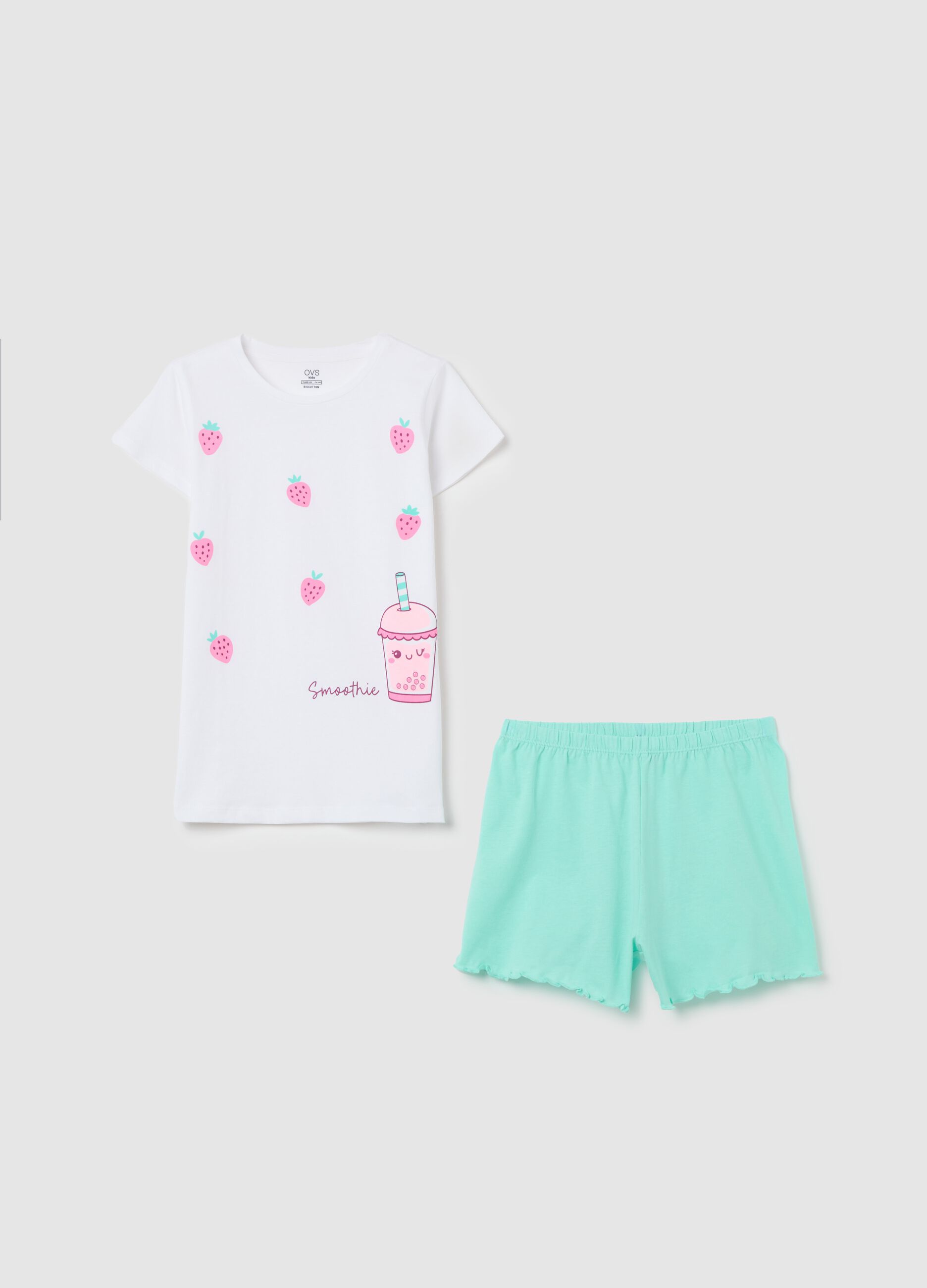 White and light blue pyjamas in organic cotton with print