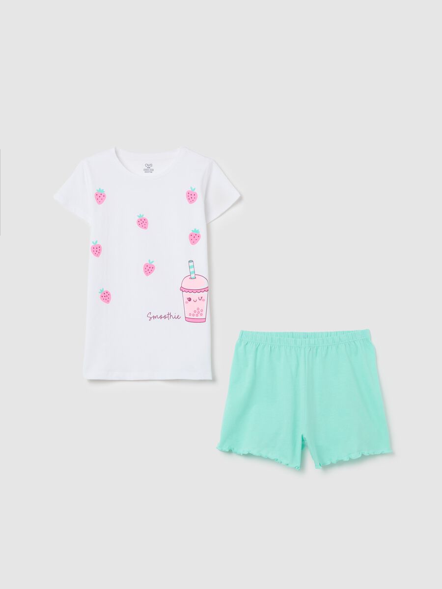 White and light blue pyjamas in organic cotton with print_0