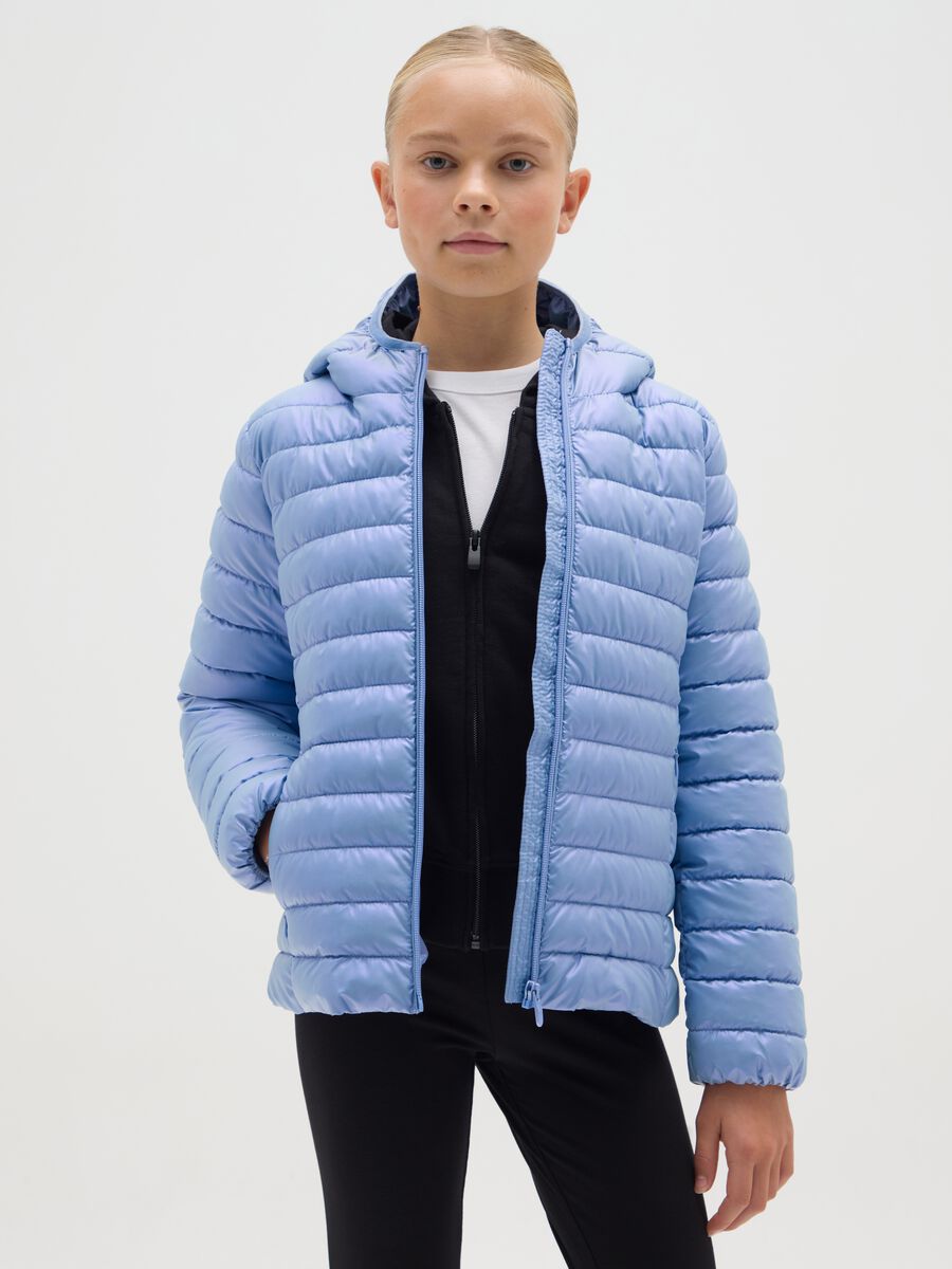 Girls' Blue Winter Jacket with Hood and Zip_0